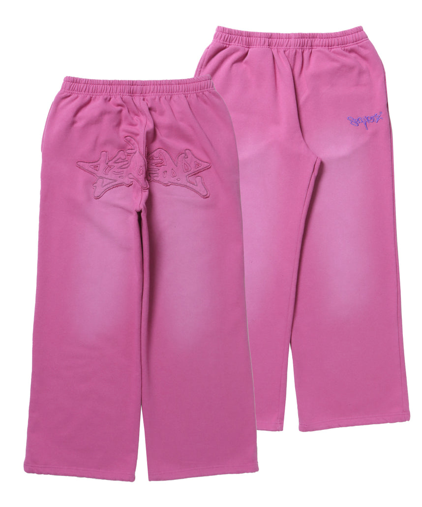 LOGO APPLIQUE SWEAT PANTS / フェード スウェット オーバーサイズ ヴィンテージライク 裏起毛 ピンク
