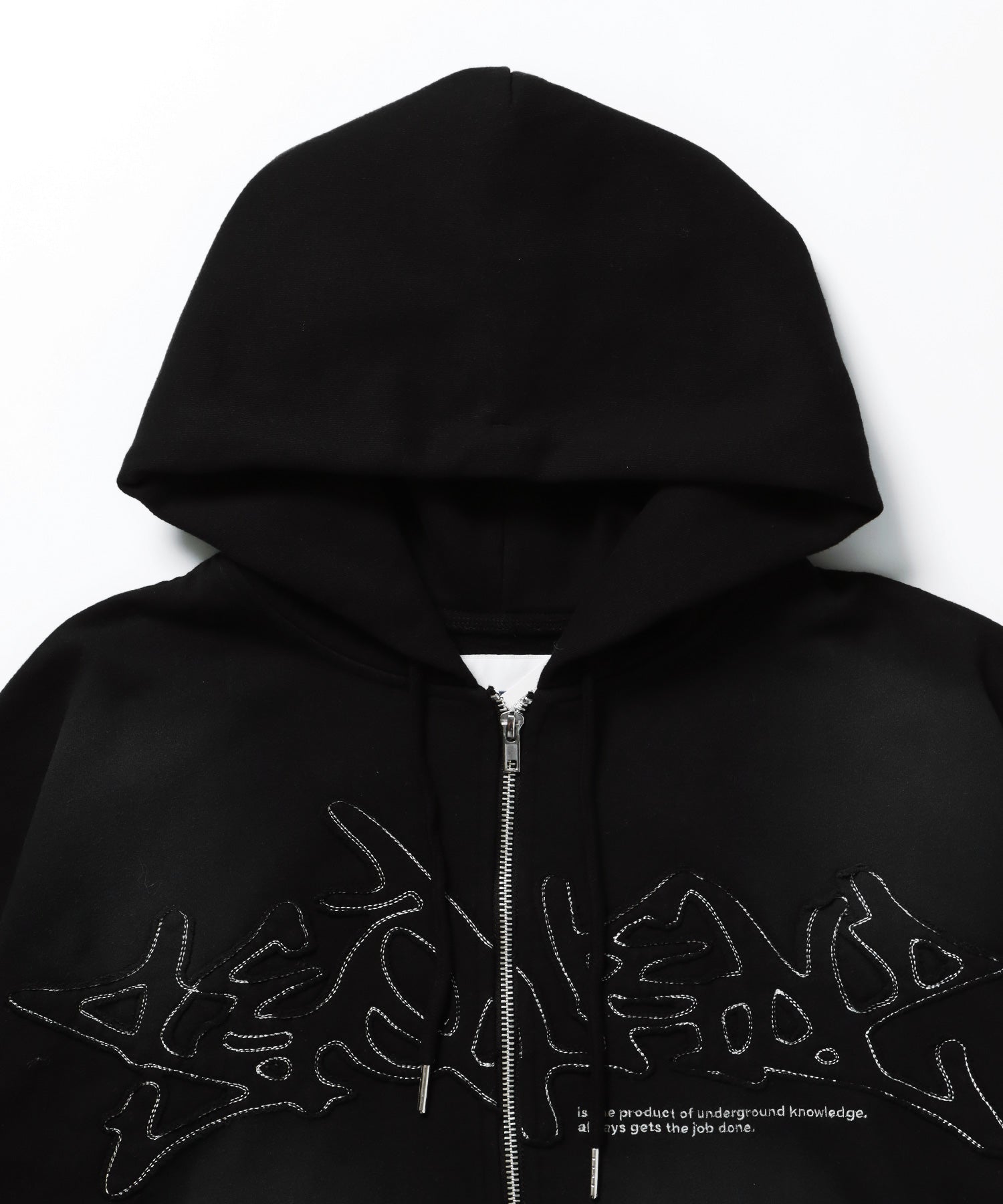 LOGO APPLIQUE ZIP HOODIE / フェード フルジップ オーバーサイズ ヴィンテージライク センターロゴ 裏起毛 ブラック ≪SET UP着用可能≫