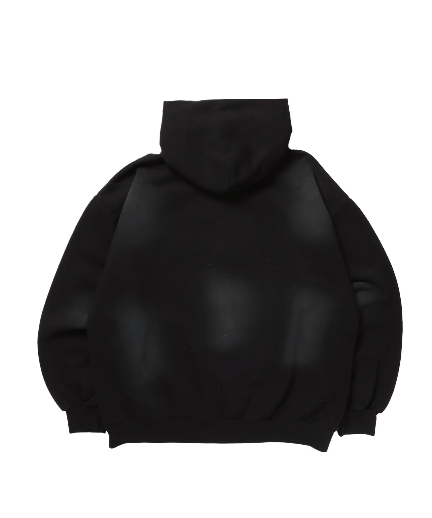 LOGO APPLIQUE ZIP HOODIE / フェード フルジップ オーバーサイズ ヴィンテージライク センターロゴ 裏起毛 ブラック ≪SET UP着用可能≫