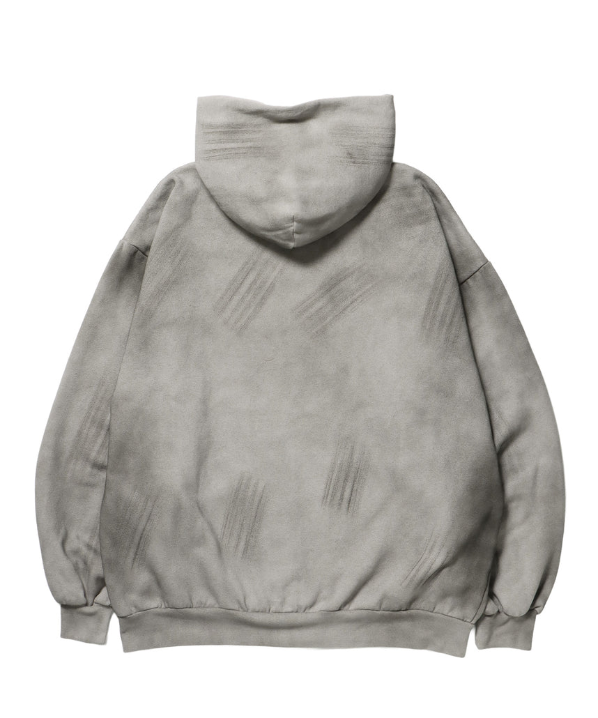 LOGO APPLIQUE ZIP HOODIE / フェード フルジップ オーバーサイズ ヴィンテージライク センターロゴ 裏起毛 ライトグレー ≪SET UP着用可能≫