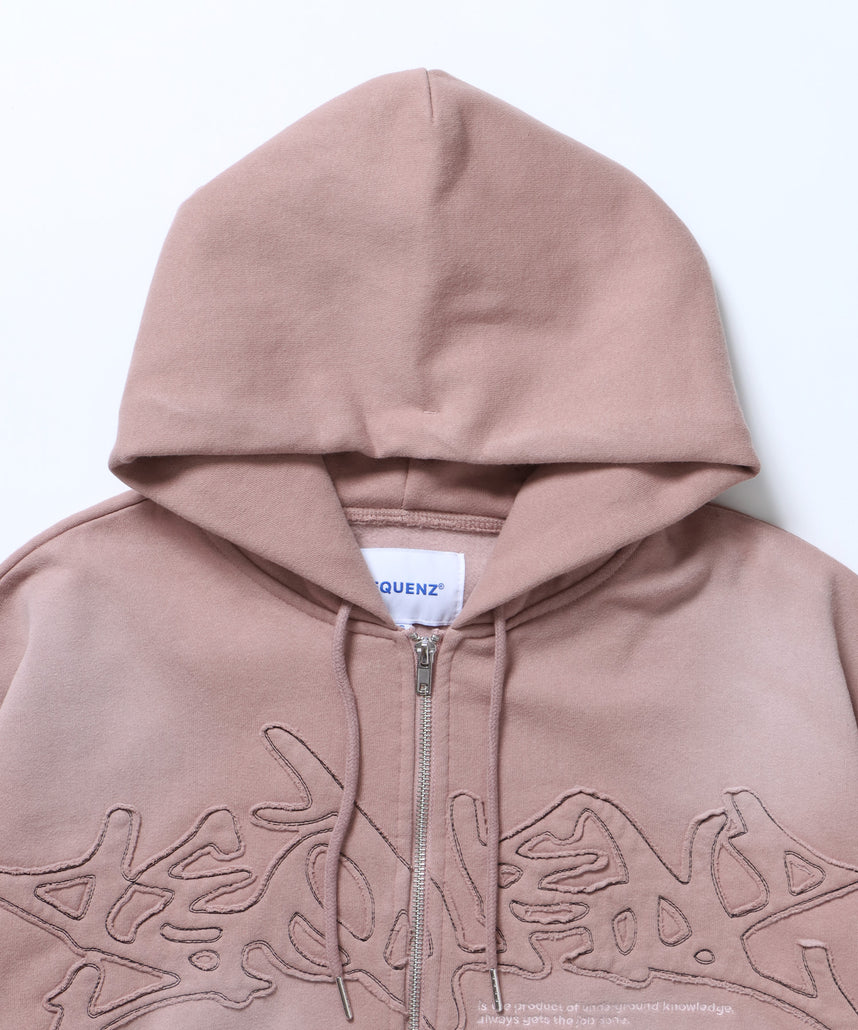 LOGO APPLIQUE ZIP HOODIE / フェード フルジップ オーバーサイズ ヴィンテージライク センターロゴ 裏起毛 ピンク ≪SET UP着用可能≫