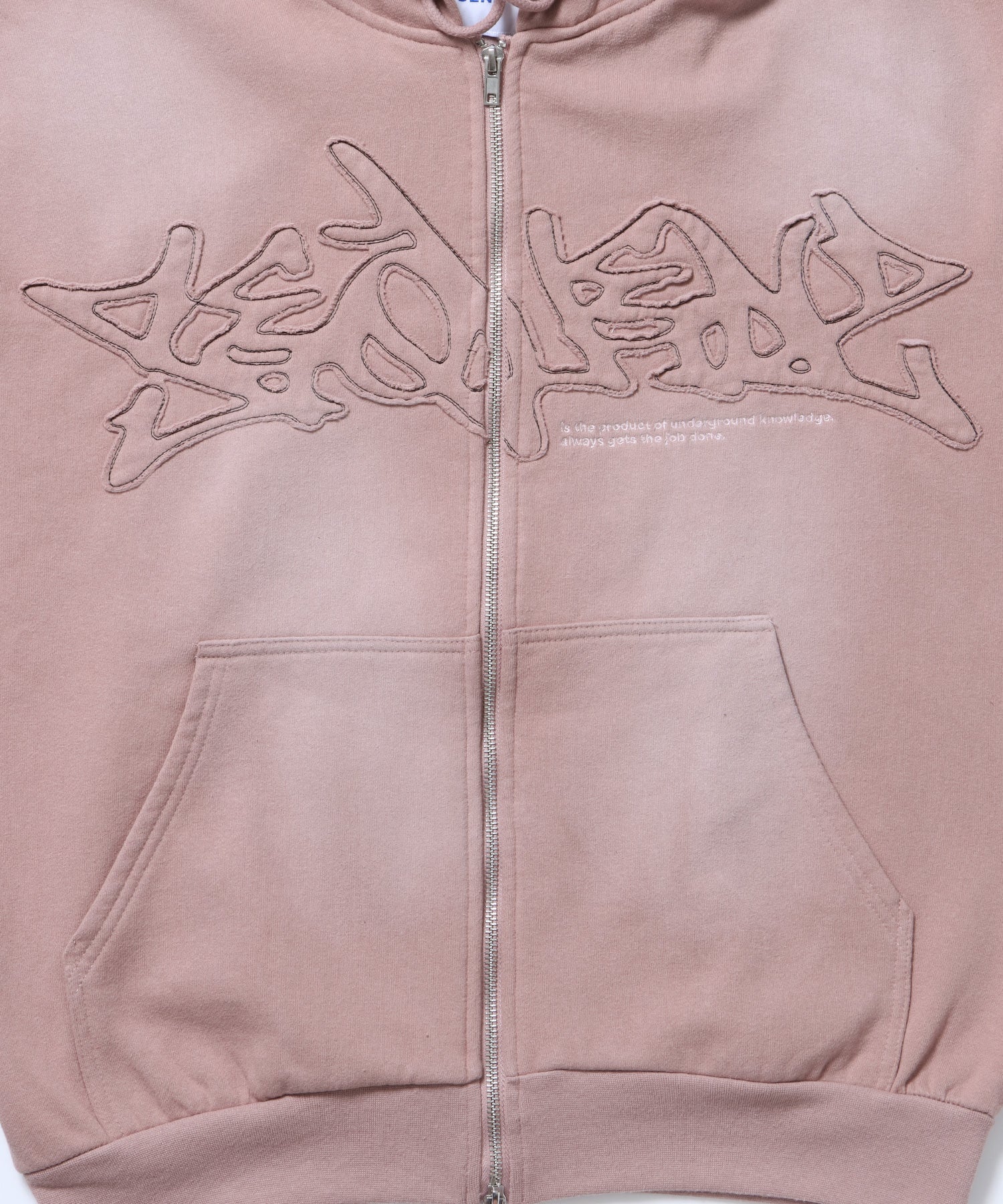 LOGO APPLIQUE ZIP HOODIE / フェード フルジップ オーバーサイズ ヴィンテージライク センターロゴ 裏起毛 ピンク ≪SET UP着用可能≫
