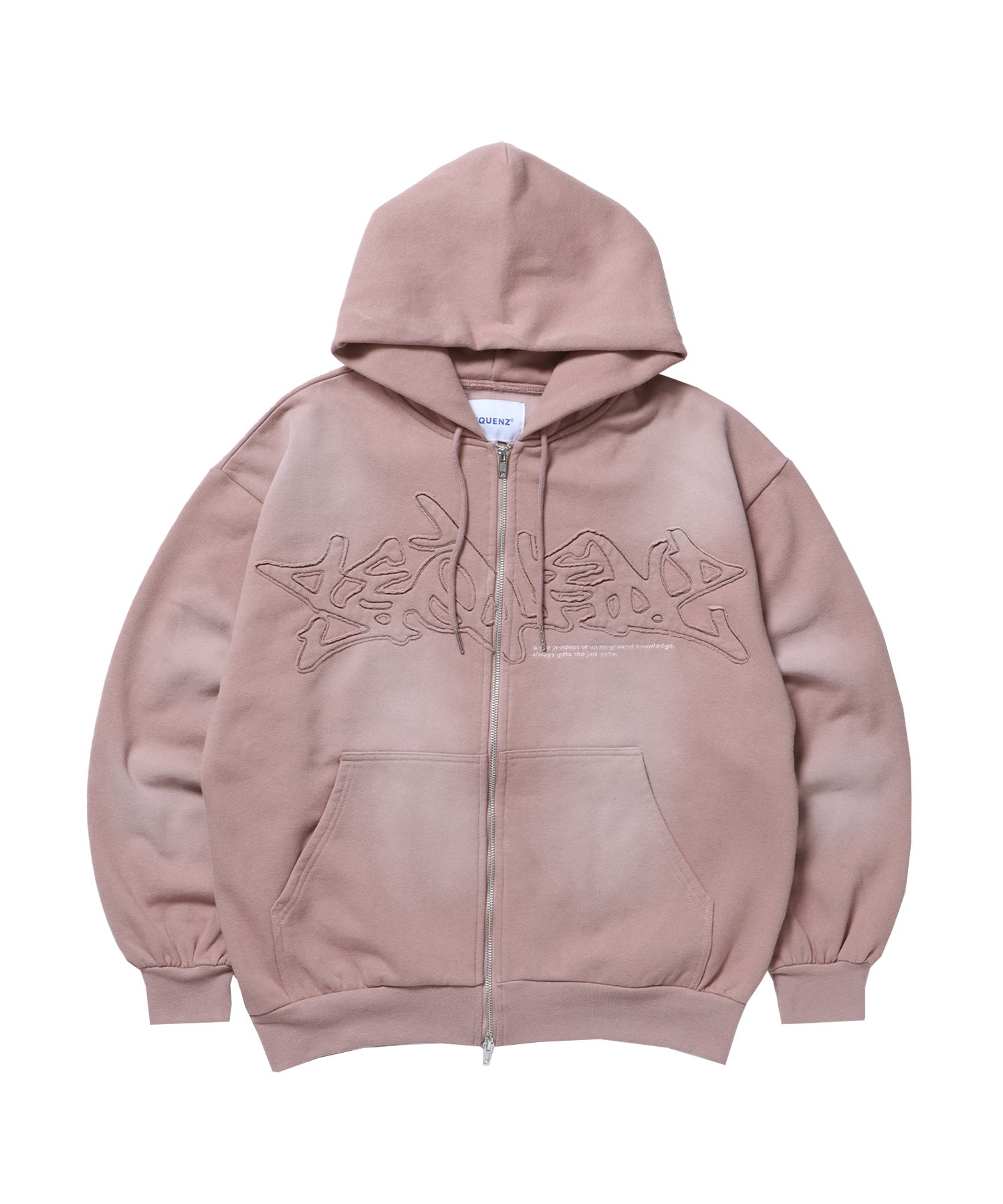 LOGO APPLIQUE ZIP HOODIE / フェード フルジップ オーバーサイズ ヴィンテージライク センターロゴ 裏起毛 ピンク ≪SET UP着用可能≫