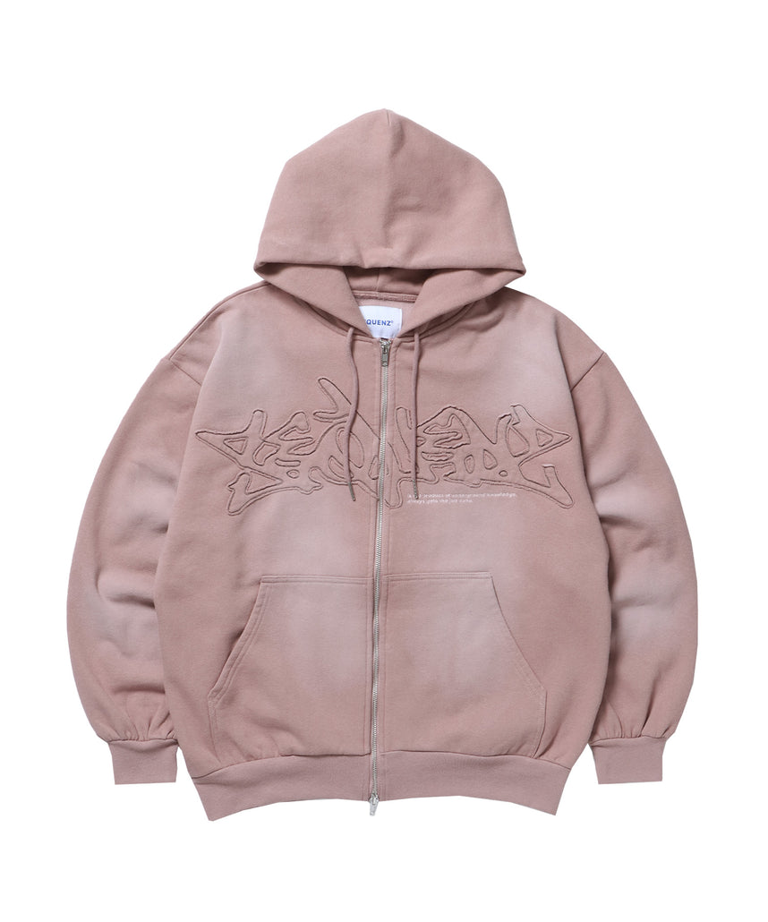 LOGO APPLIQUE ZIP HOODIE / フェード フルジップ オーバーサイズ ヴィンテージライク センターロゴ 裏起毛 ピンク ≪SET UP着用可能≫