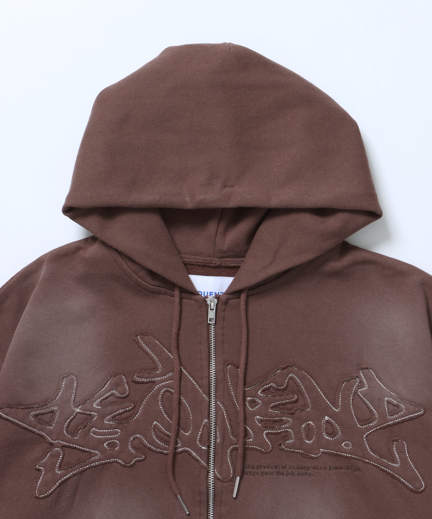 LOGO APPLIQUE ZIP HOODIE / フェード フルジップ オーバーサイズ ヴィンテージライク センターロゴ 裏起毛 ダークブラウン ≪SET UP着用可能≫