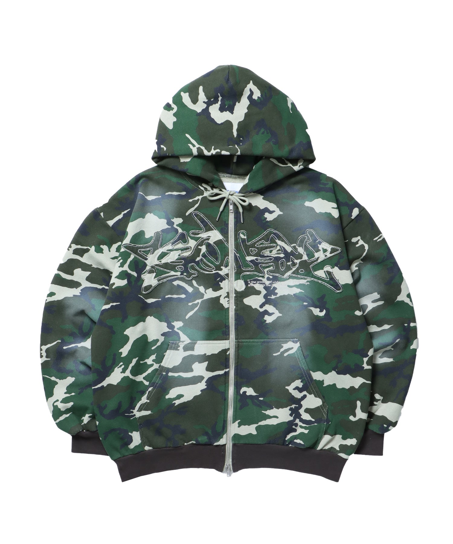 LOGO APPLIQUE ZIP HOODIE / フェード フルジップ オーバーサイズ ヴィンテージライク センターロゴ 裏起毛 柄80 ≪SET UP着用可能≫