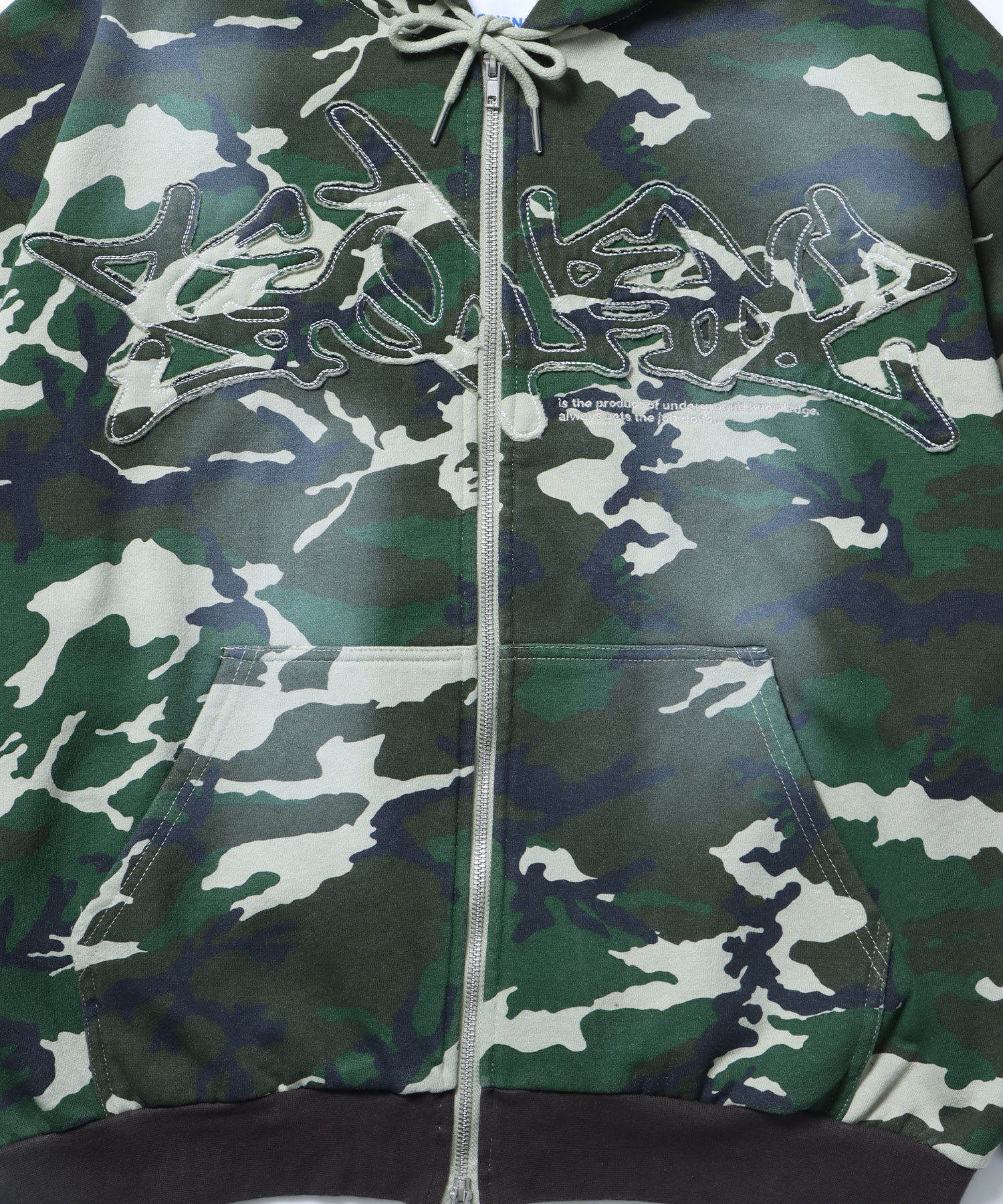 LOGO APPLIQUE ZIP HOODIE / フェード フルジップ オーバーサイズ ヴィンテージライク センターロゴ 裏起毛 柄80 ≪SET UP着用可能≫