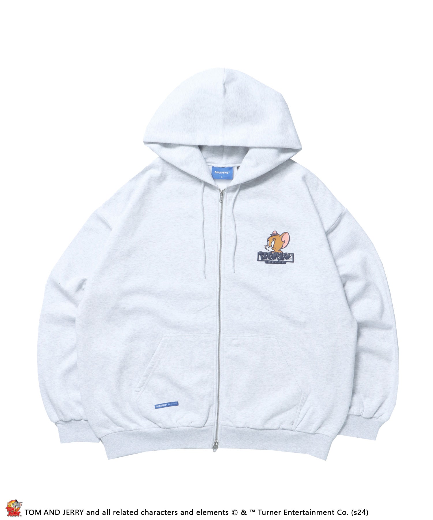 TJ GRAFFITI ZIP P/K / トムとジェリー オーバーサイズ 裏起毛 スウェット ジップパーカー フーディ アッシュグレー