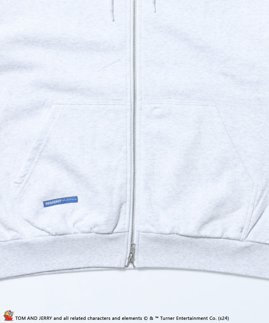 TJ GRAFFITI ZIP P/K / トムとジェリー オーバーサイズ 裏起毛 スウェット ジップパーカー フーディ アッシュグレー