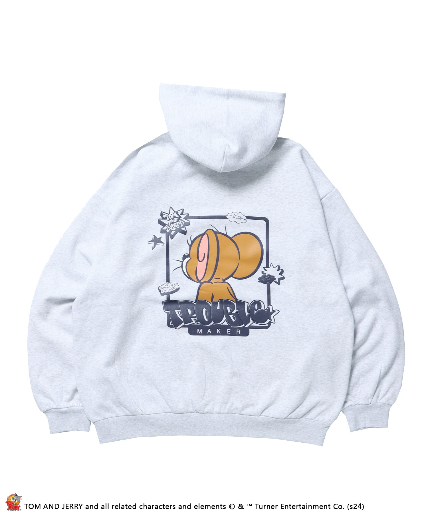 TJ GRAFFITI ZIP P/K / トムとジェリー オーバーサイズ 裏起毛 スウェット ジップパーカー フーディ アッシュグレー