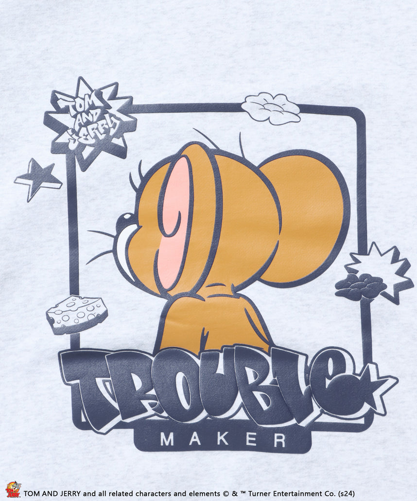 TJ GRAFFITI ZIP P/K / トムとジェリー オーバーサイズ 裏起毛 スウェット ジップパーカー フーディ アッシュグレー