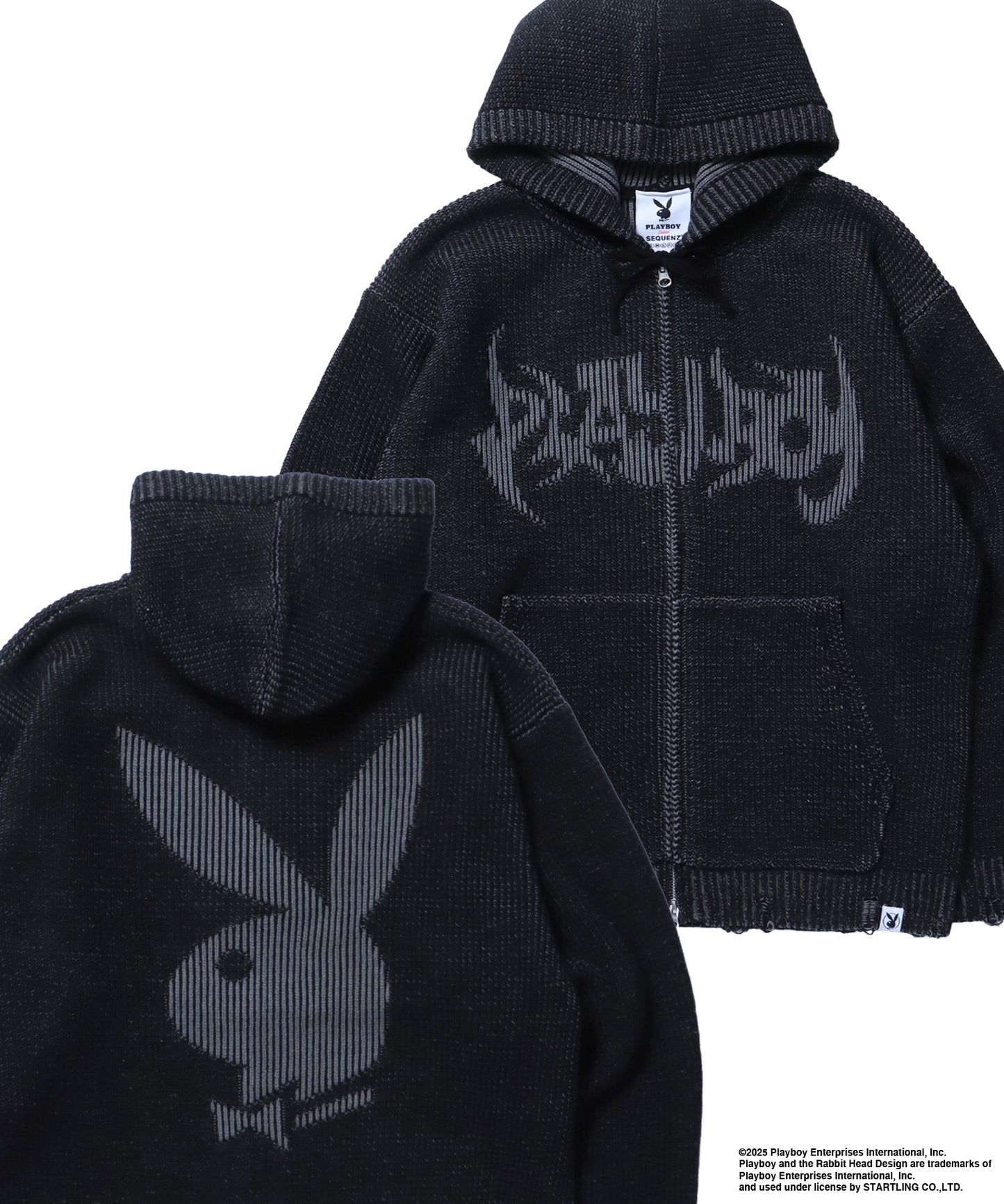 PB RHD KNIT ZIP PK / プレイボーイ ジャケット ニット フルジップ センターロゴ ブラック