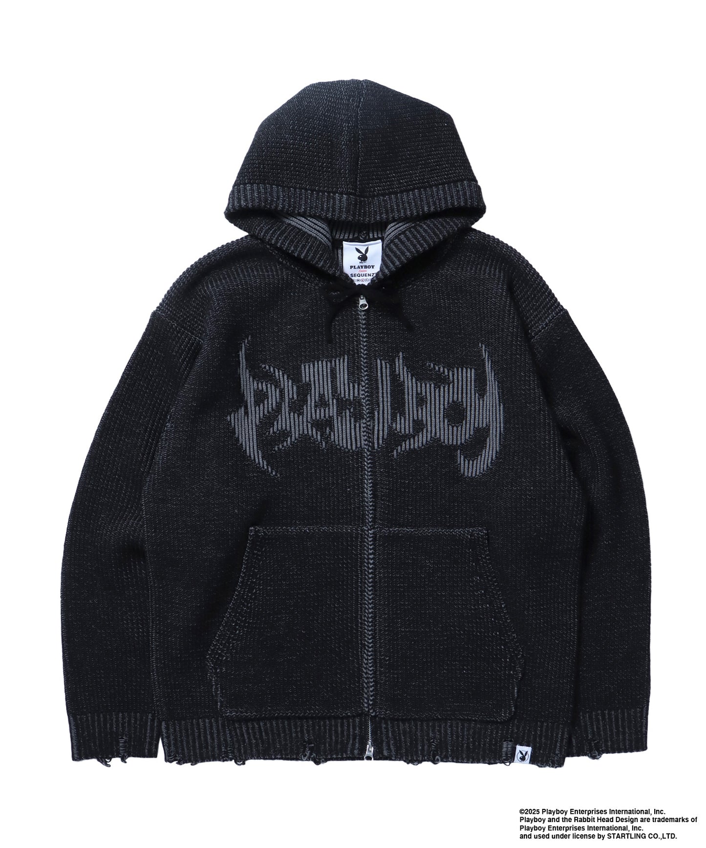PB RHD KNIT ZIP PK / プレイボーイ ジャケット ニット フルジップ センターロゴ ブラック