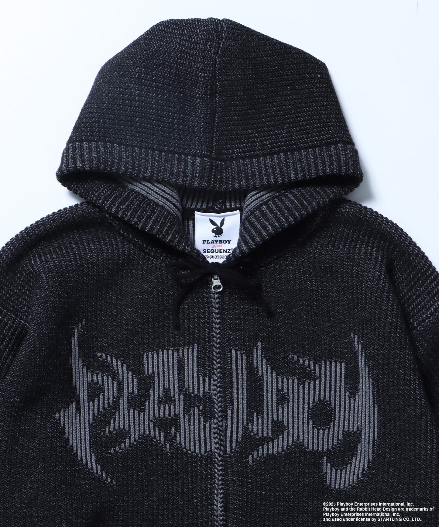 PB RHD KNIT ZIP PK / プレイボーイ ジャケット ニット フルジップ センターロゴ ブラック