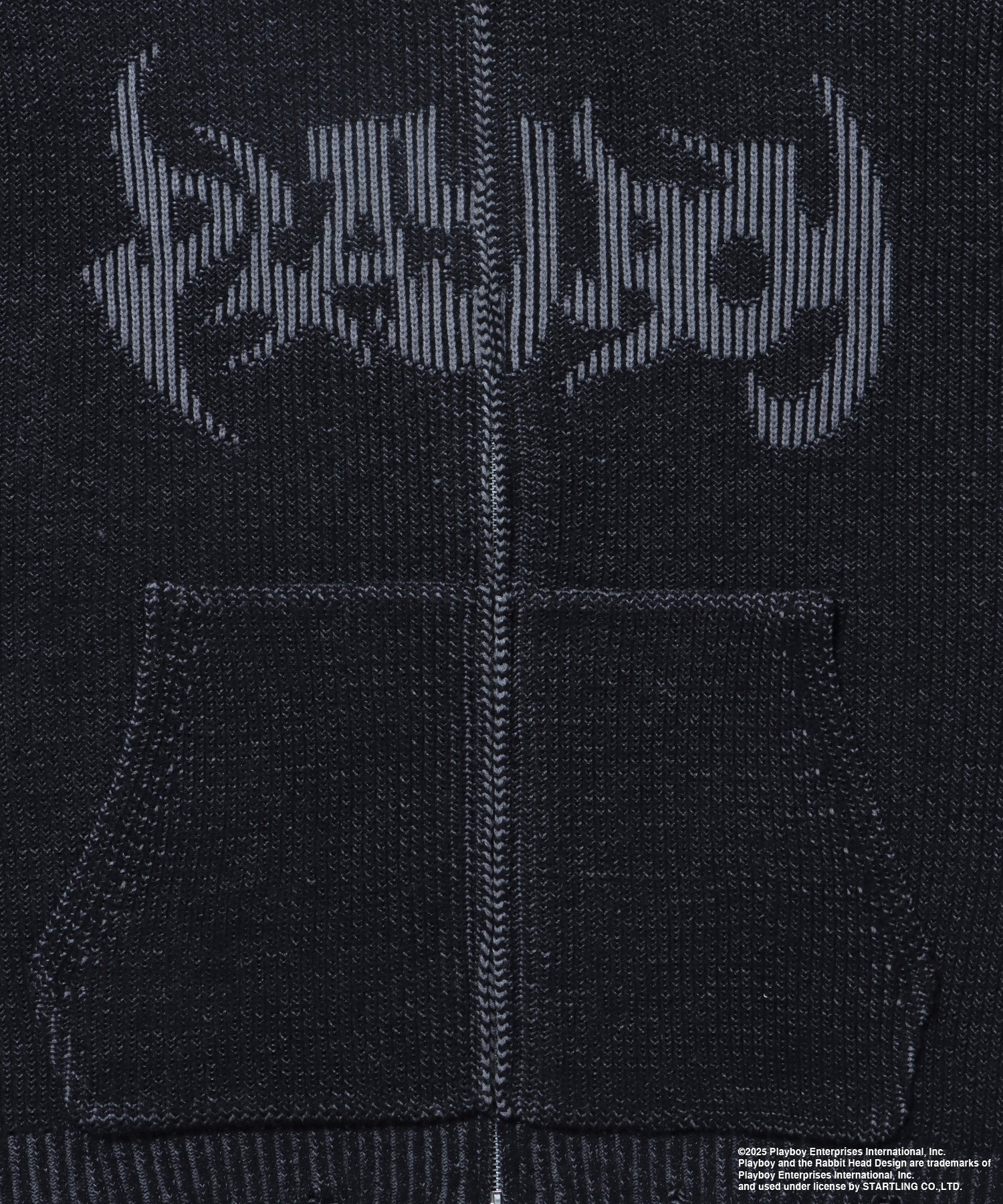 PB RHD KNIT ZIP PK / プレイボーイ ジャケット ニット フルジップ センターロゴ ブラック