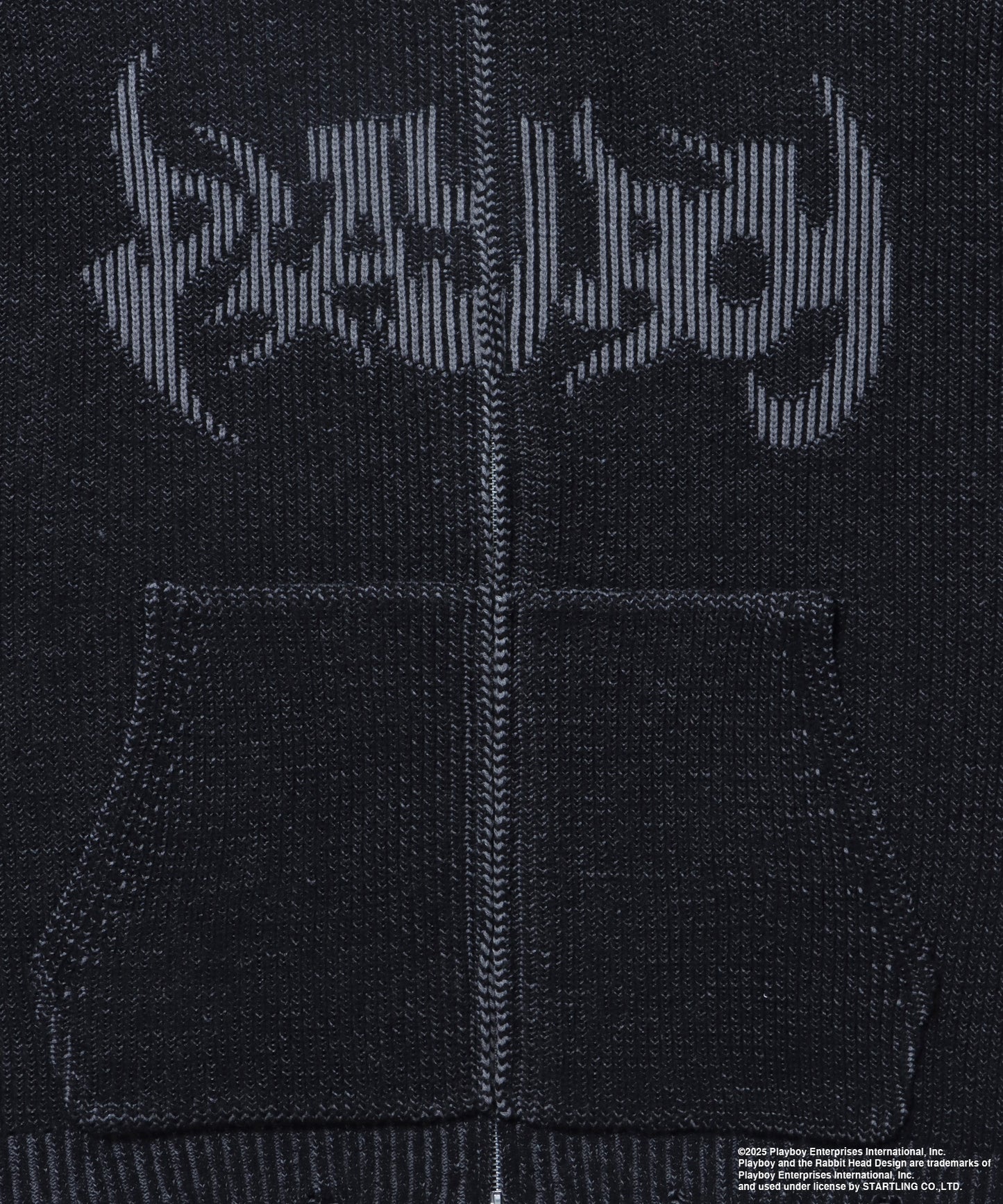 PB RHD KNIT ZIP PK / プレイボーイ ジャケット ニット フルジップ センターロゴ ブラック