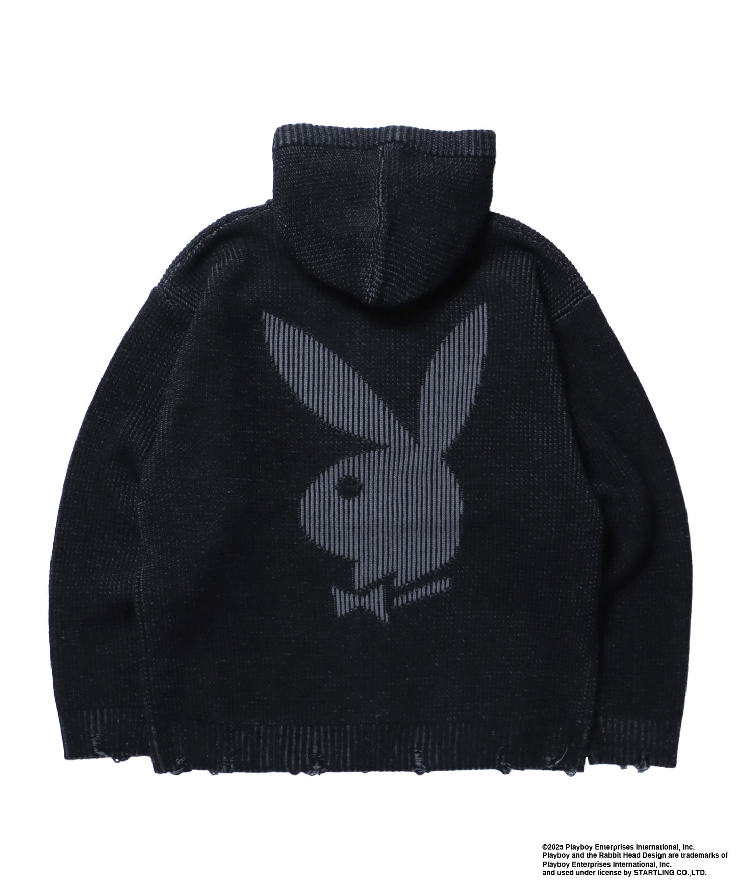 PB RHD KNIT ZIP PK / プレイボーイ ジャケット ニット フルジップ センターロゴ ブラック