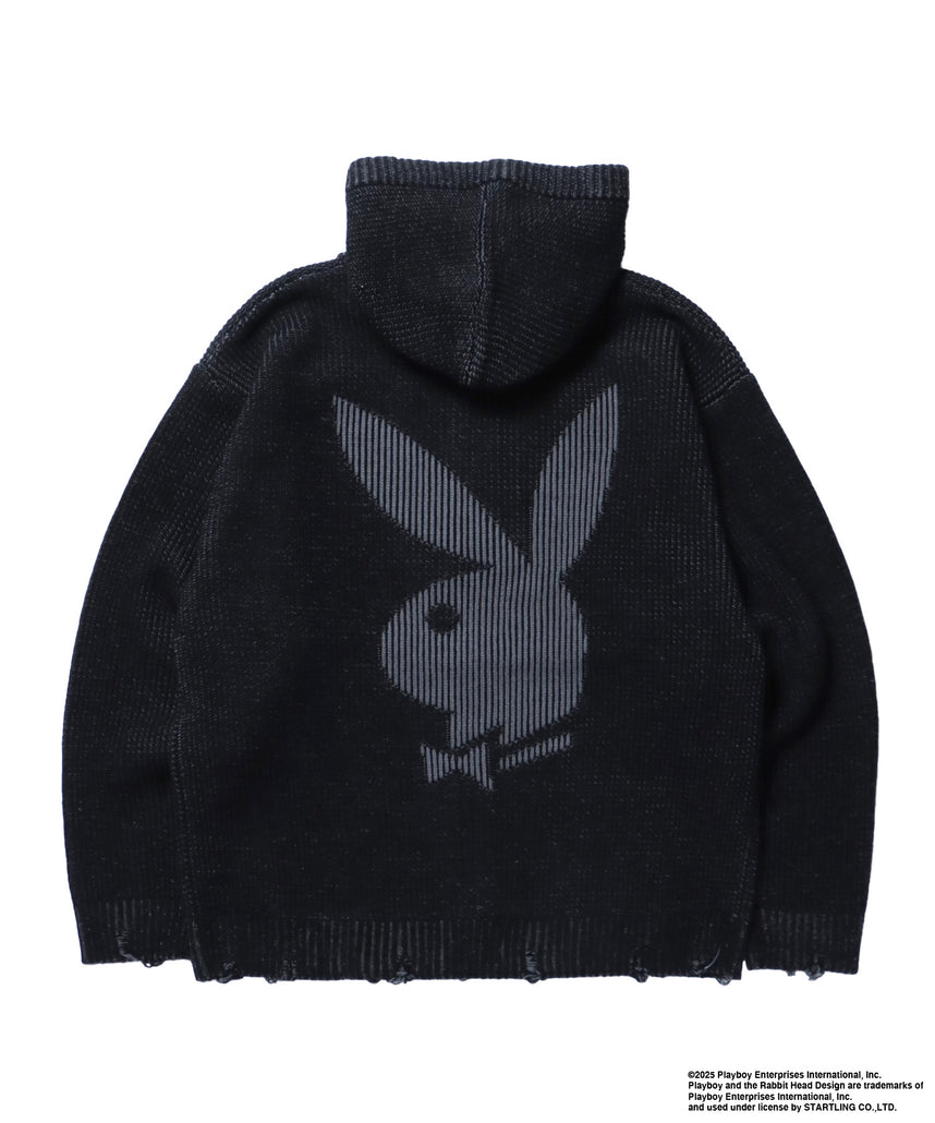 PB RHD KNIT ZIP PK / プレイボーイ ジャケット ニット フルジップ センターロゴ ブラック
