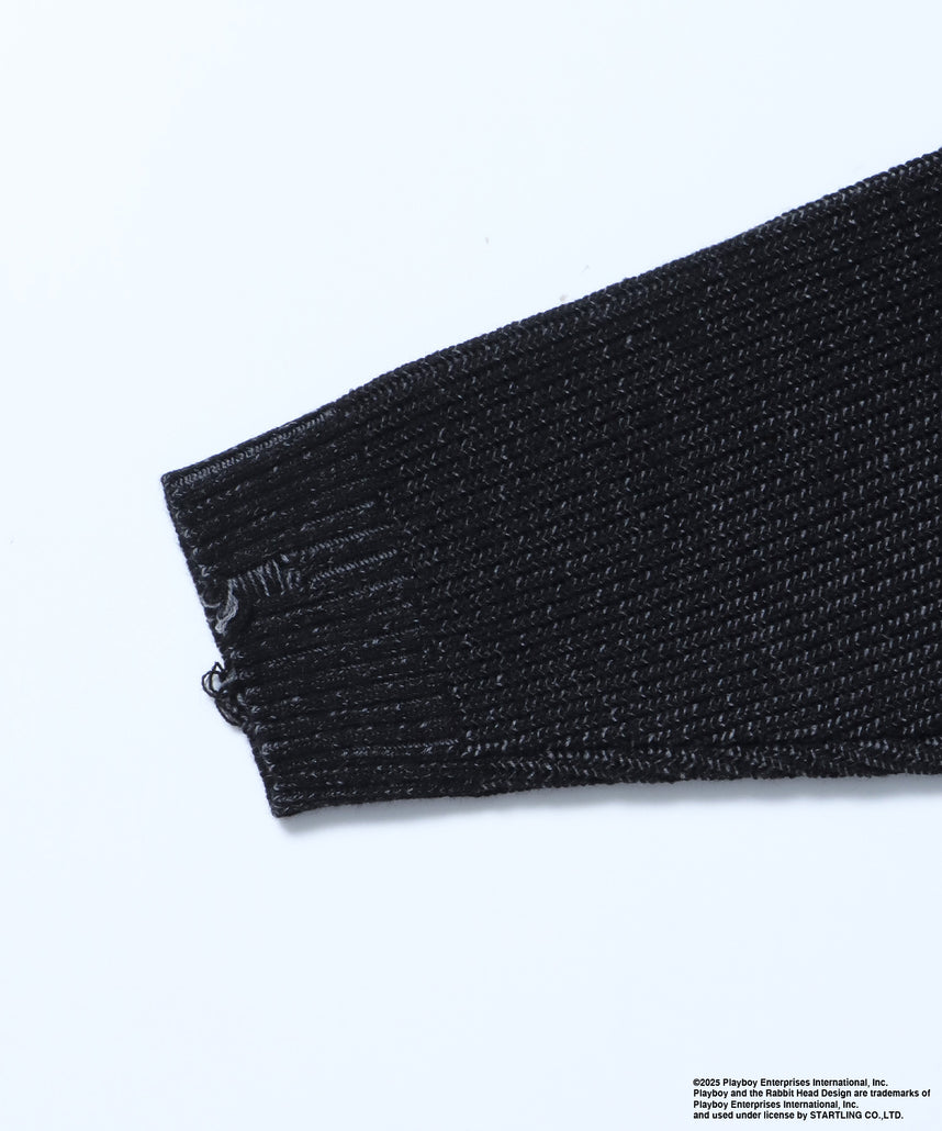 PB RHD KNIT ZIP PK / プレイボーイ ジャケット ニット フルジップ センターロゴ ブラック