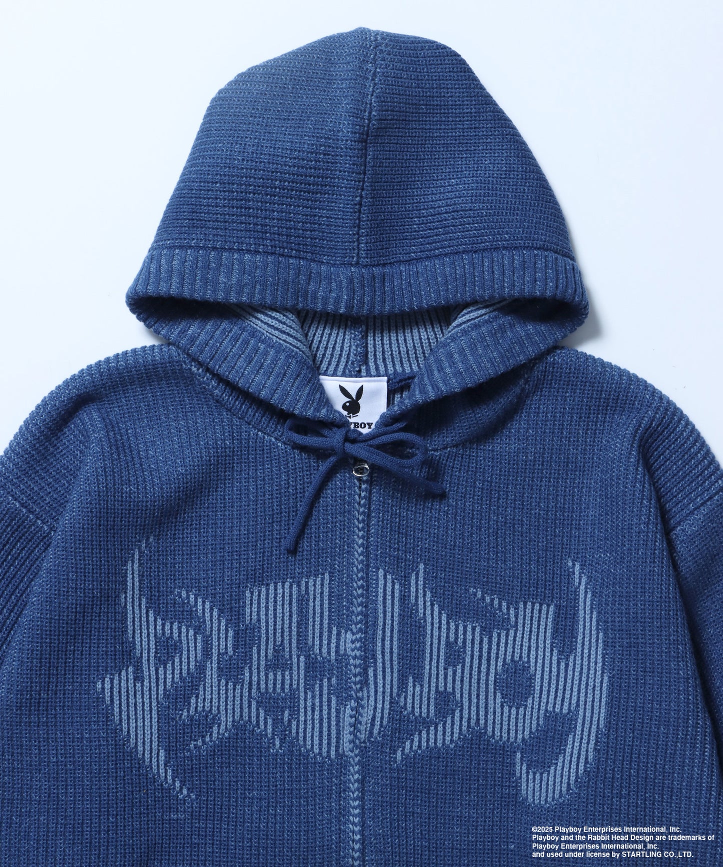 PB RHD KNIT ZIP PK / プレイボーイ ジャケット ニット フルジップ センターロゴ ブルーグレー