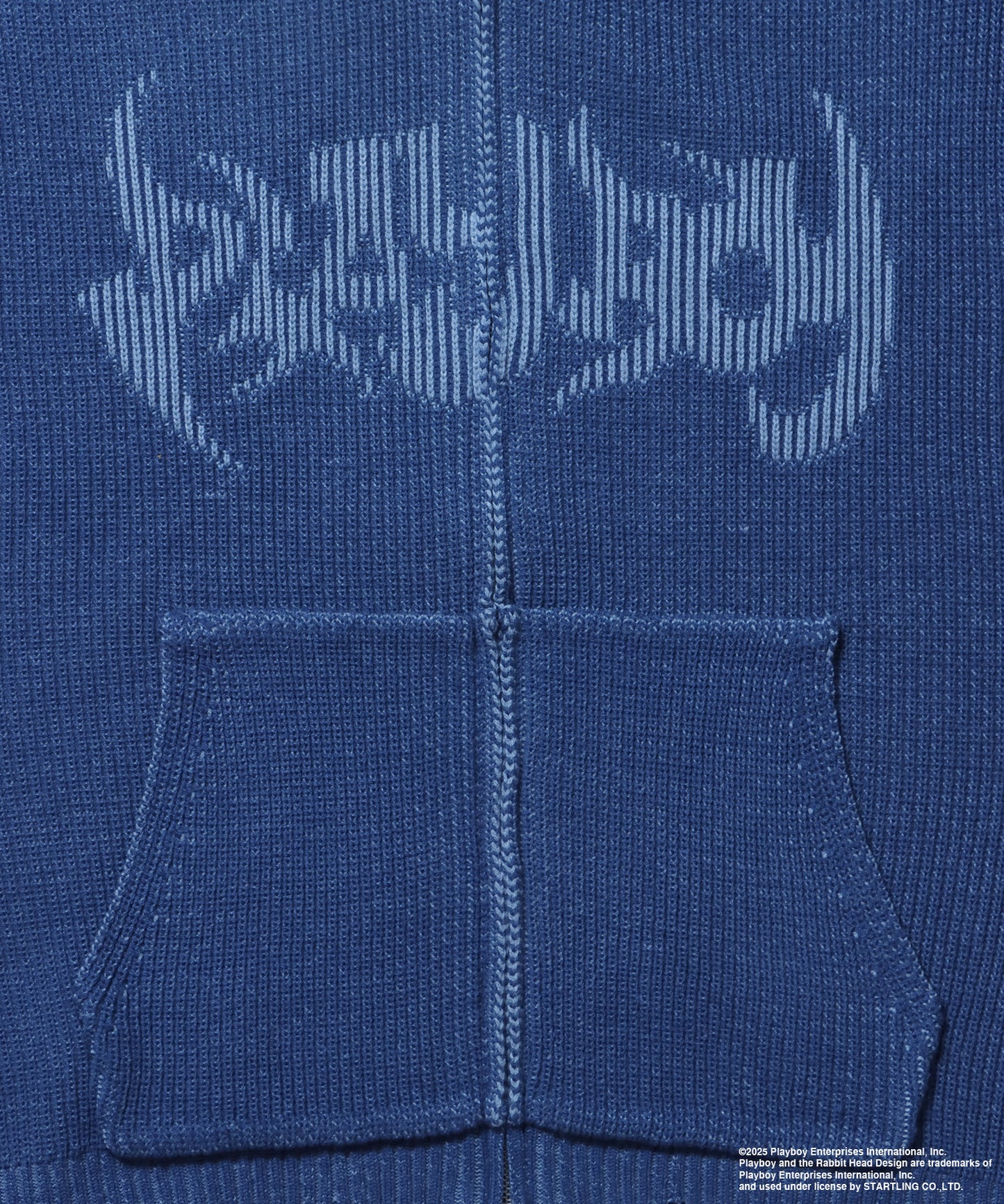 PB RHD KNIT ZIP PK / プレイボーイ ジャケット ニット フルジップ センターロゴ ブルーグレー