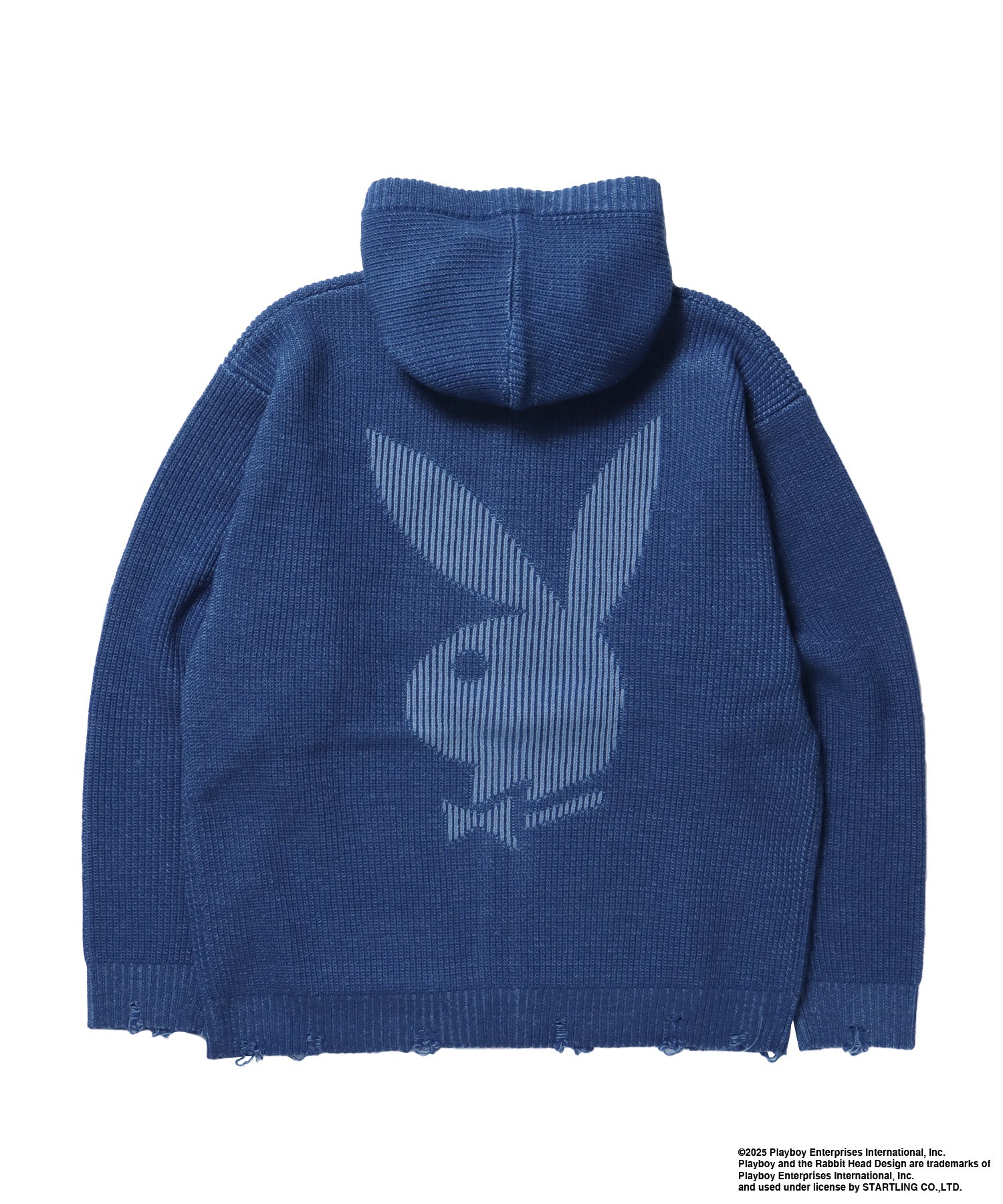 PB RHD KNIT ZIP PK / プレイボーイ ジャケット ニット フルジップ センターロゴ ブルーグレー
