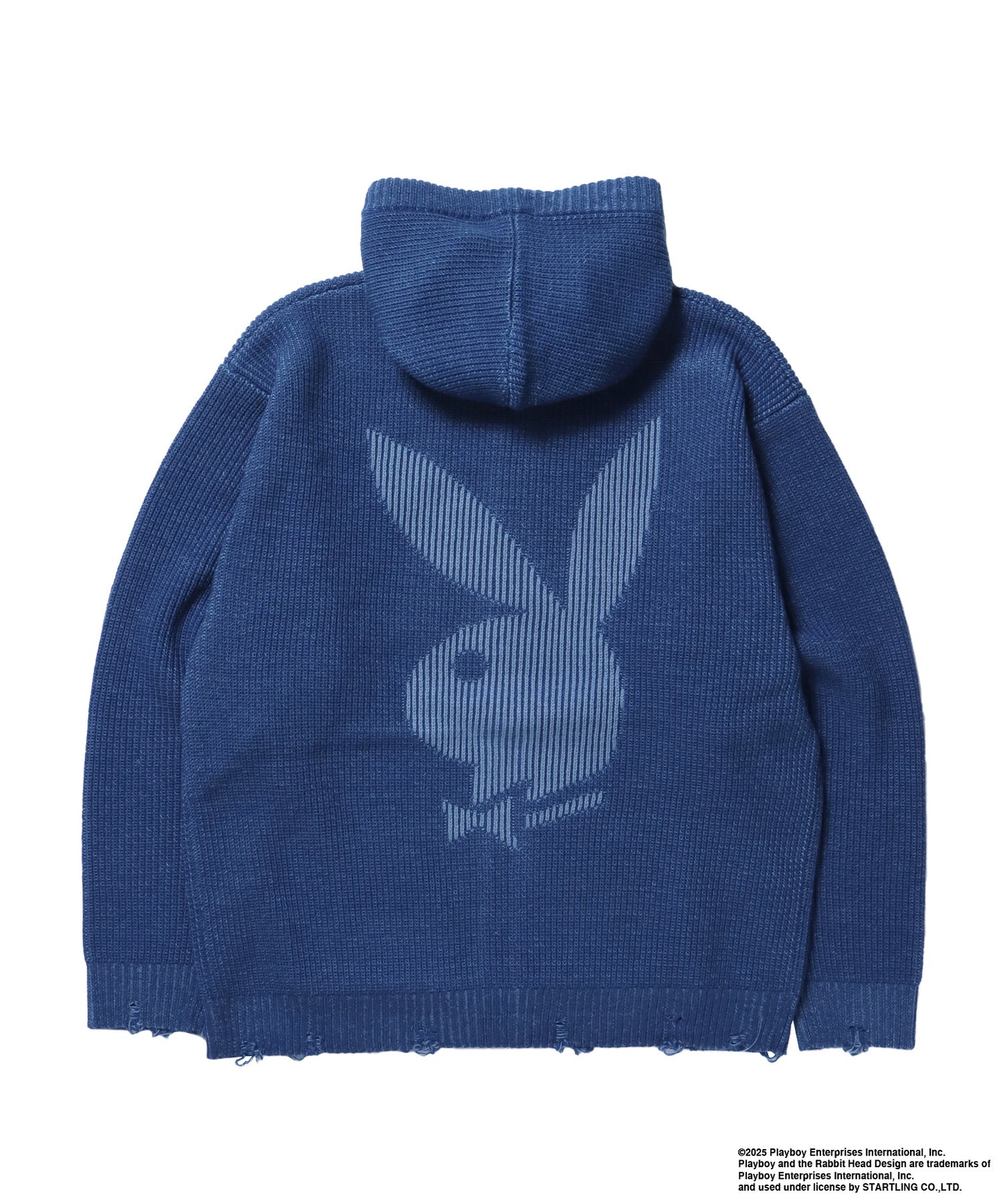 PB RHD KNIT ZIP PK / プレイボーイ ジャケット ニット フルジップ センターロゴ ブルーグレー