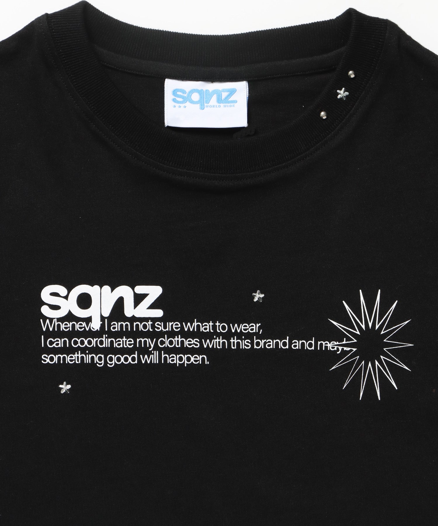 sqnz logo babe tee / Tシャツ 半袖 クルーネック スタッズ 短丈 ブラック