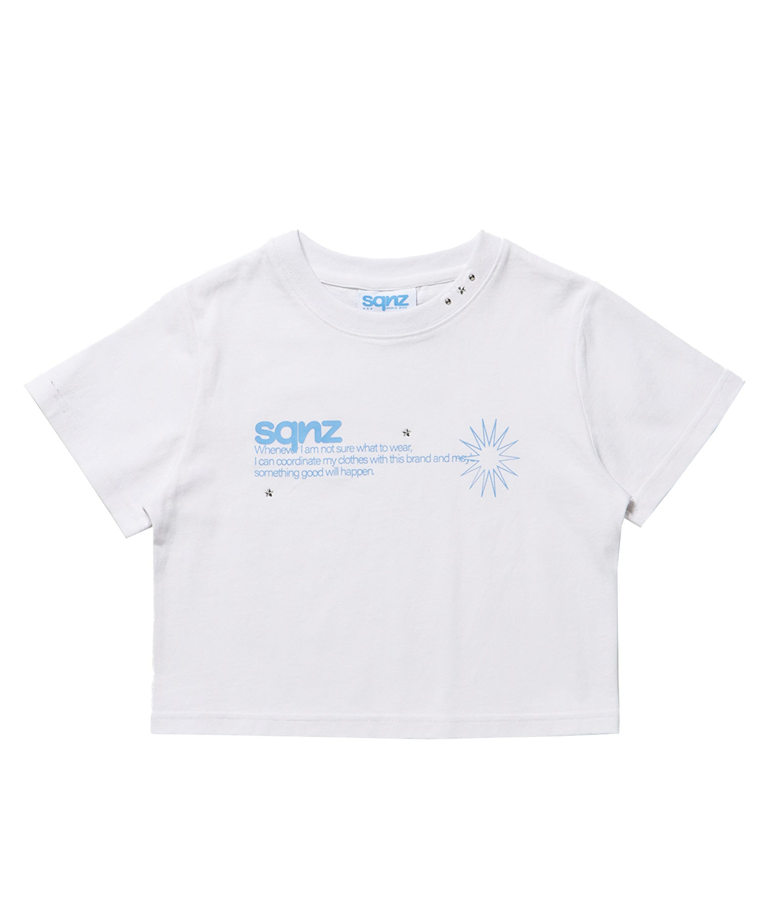 sqnz logo babe tee / 半袖 ワンポイント レディース クルーネック ピチT ちびT へそ出し ホワイト