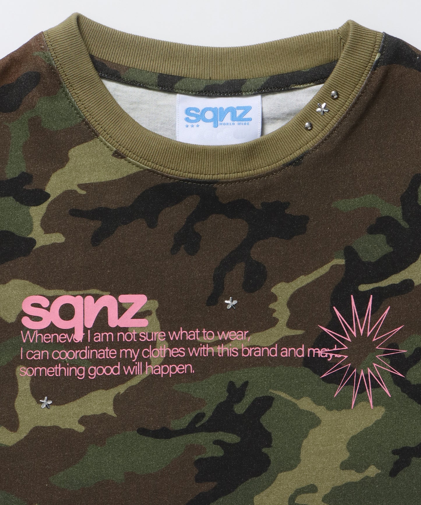 sqnz logo babe tee / Tシャツ 半袖 クルーネック スタッズ 短丈 柄80