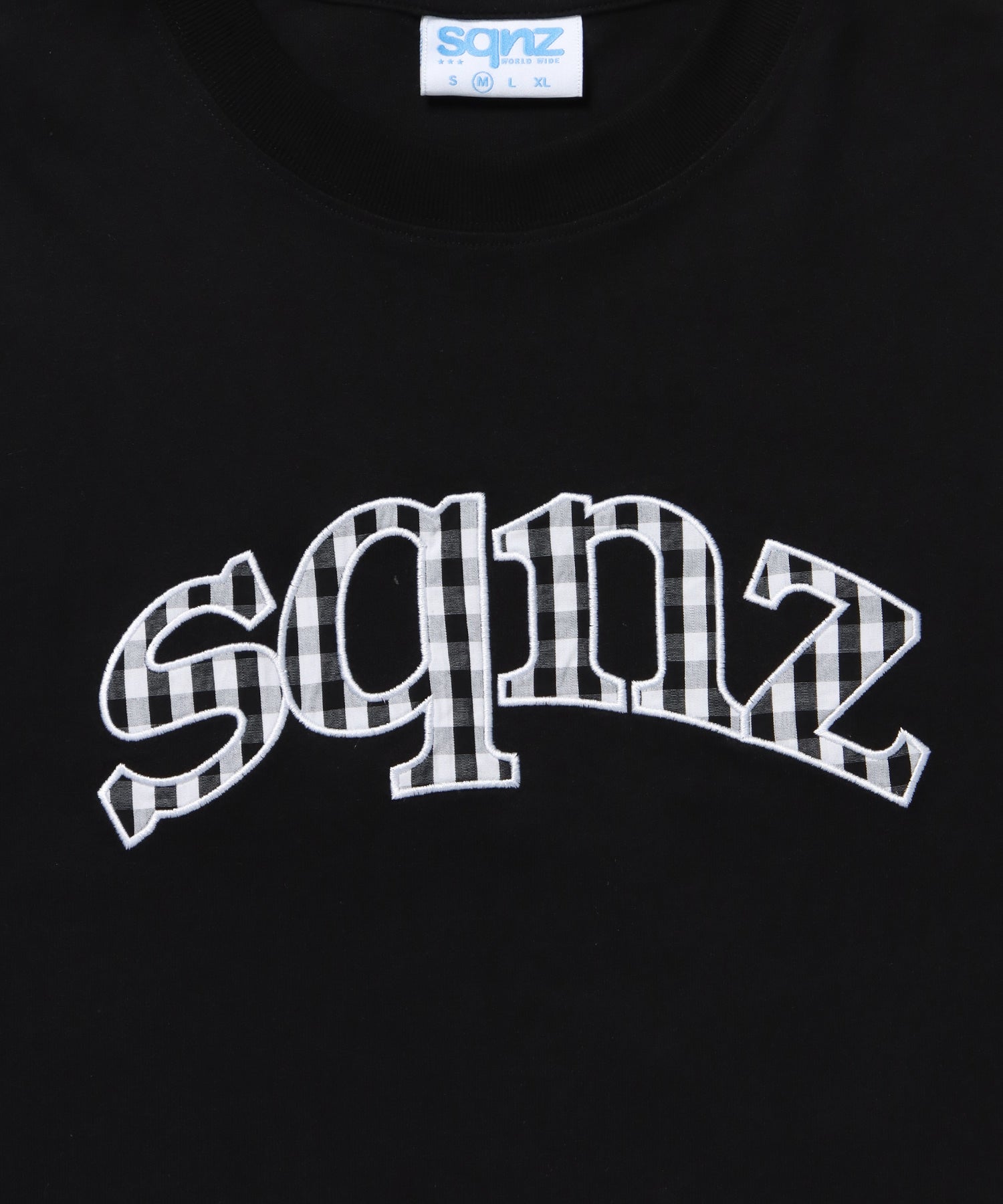 ※WEB限定 / ギンガムチェックワッペン半袖T / sqnz gingham applique tee ブラック