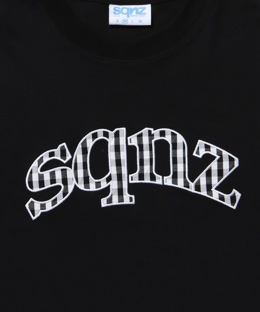 ※WEB限定 / ギンガムチェックワッペン半袖T / sqnz gingham applique tee ブラック