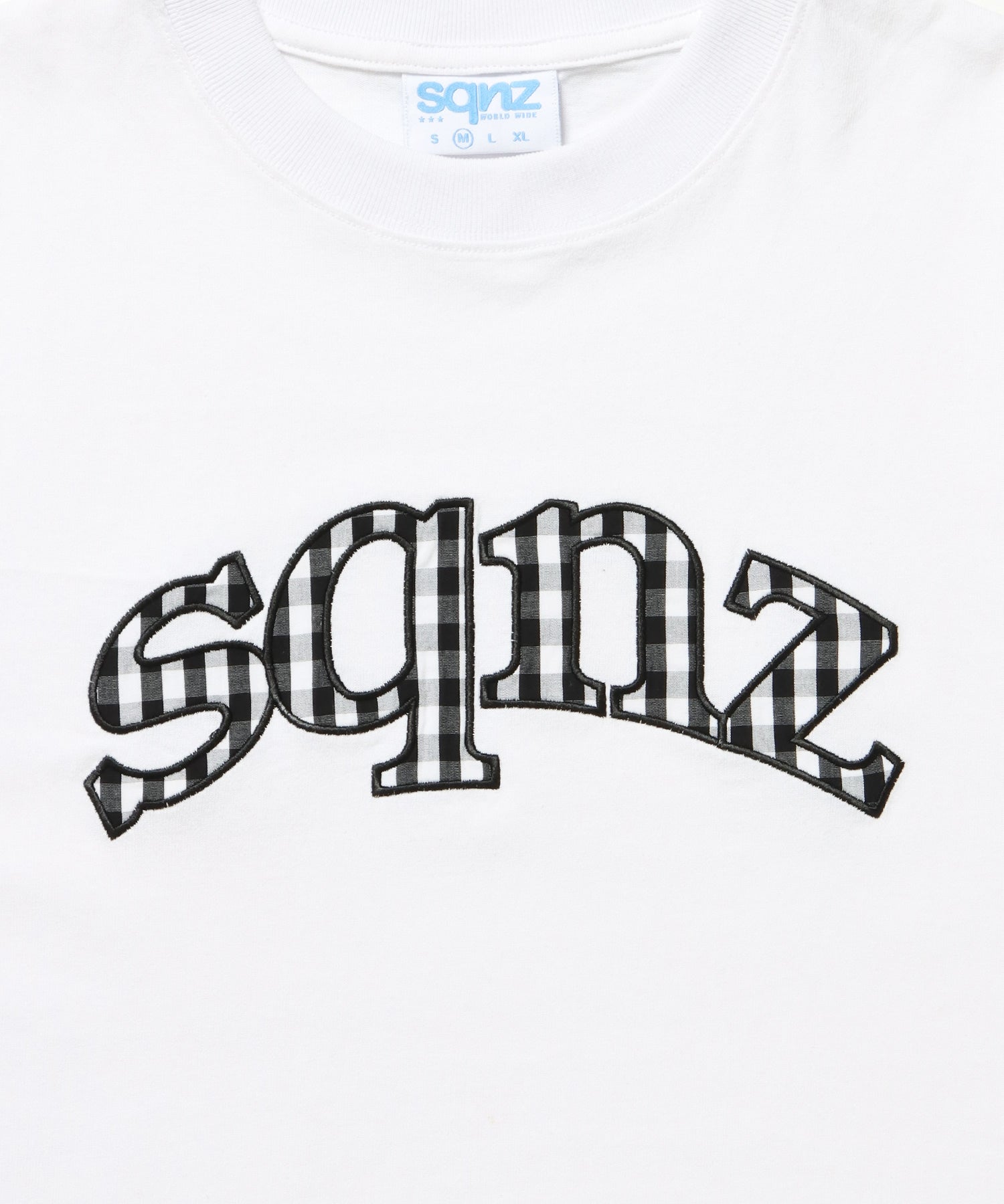 ※WEB限定 / ギンガムチェックワッペン半袖T / sqnz gingham applique tee ホワイト
