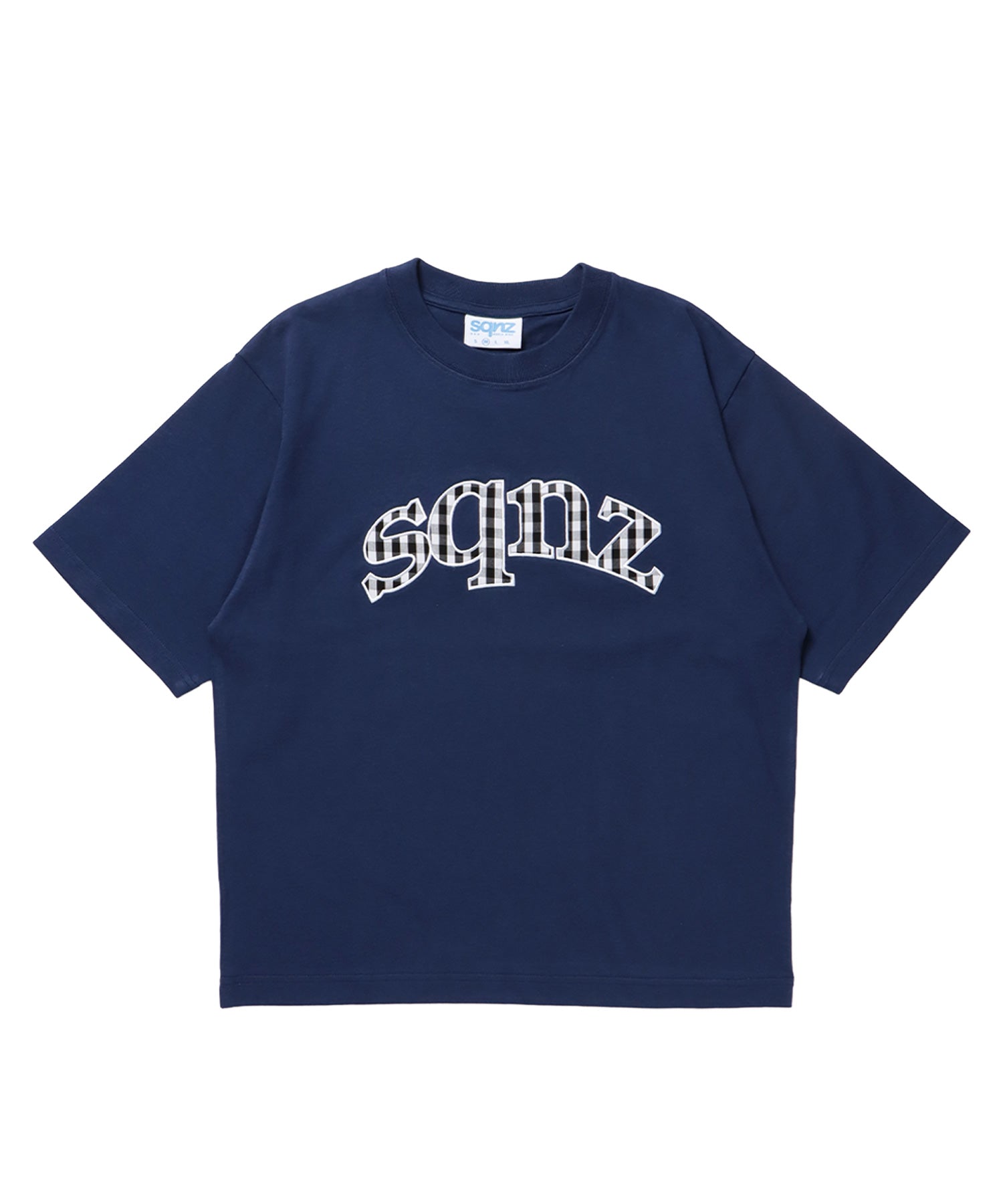 sqnz gingham applique tee / Tシャツ 半袖 クルーネック ワッペン チェック ダークネイビー