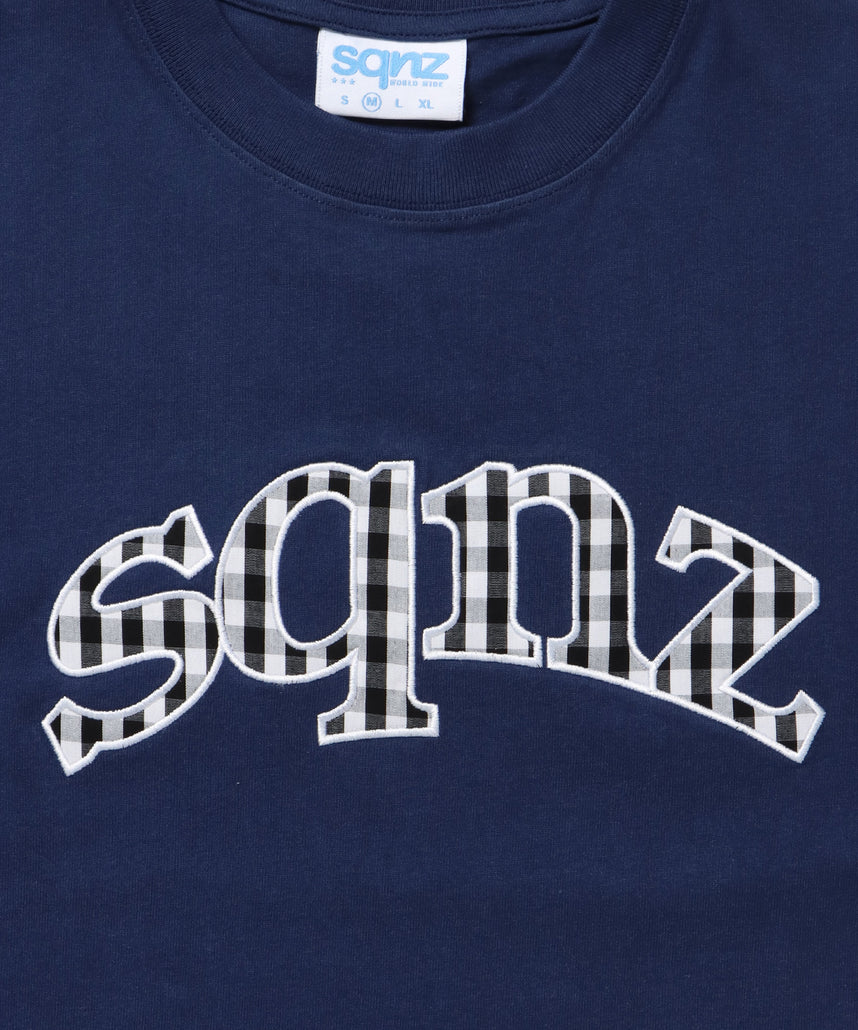sqnz gingham applique tee / Tシャツ 半袖 クルーネック ワッペン チェック ダークネイビー