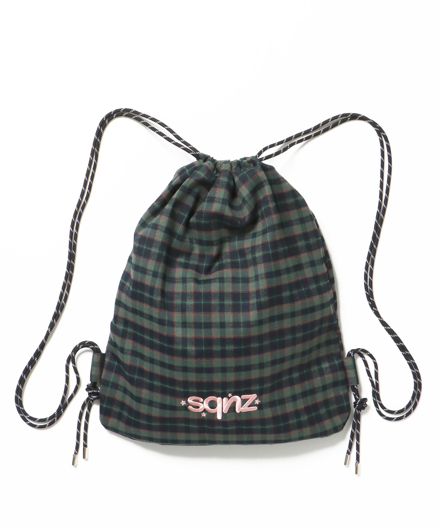 sqnz dairy 2way knapsack / ナップサック バック 2WAY ブランドロゴ チェック ストライプ ダークグリーン