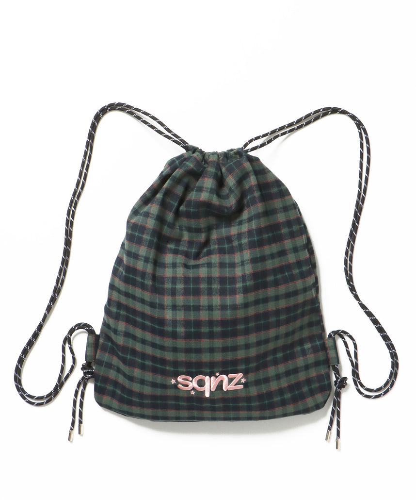 sqnz dairy 2way knapsack / ナップサック バック 2WAY ブランドロゴ チェック ストライプ ダークグリーン