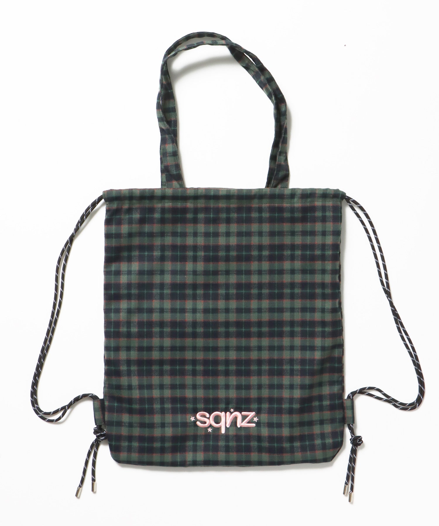 sqnz dairy 2way knapsack / ナップサック バック 2WAY ブランドロゴ チェック ストライプ ダークグリーン