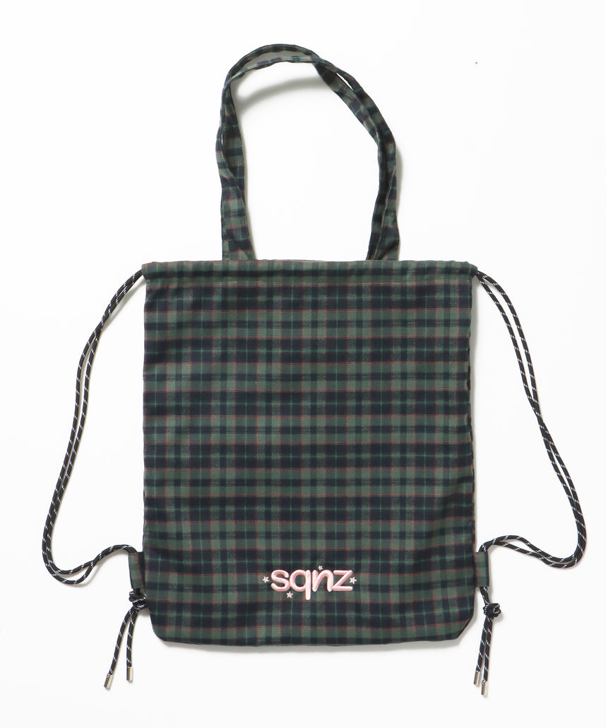 sqnz dairy 2way knapsack / ナップサック バック 2WAY ブランドロゴ チェック ストライプ ダークグリーン