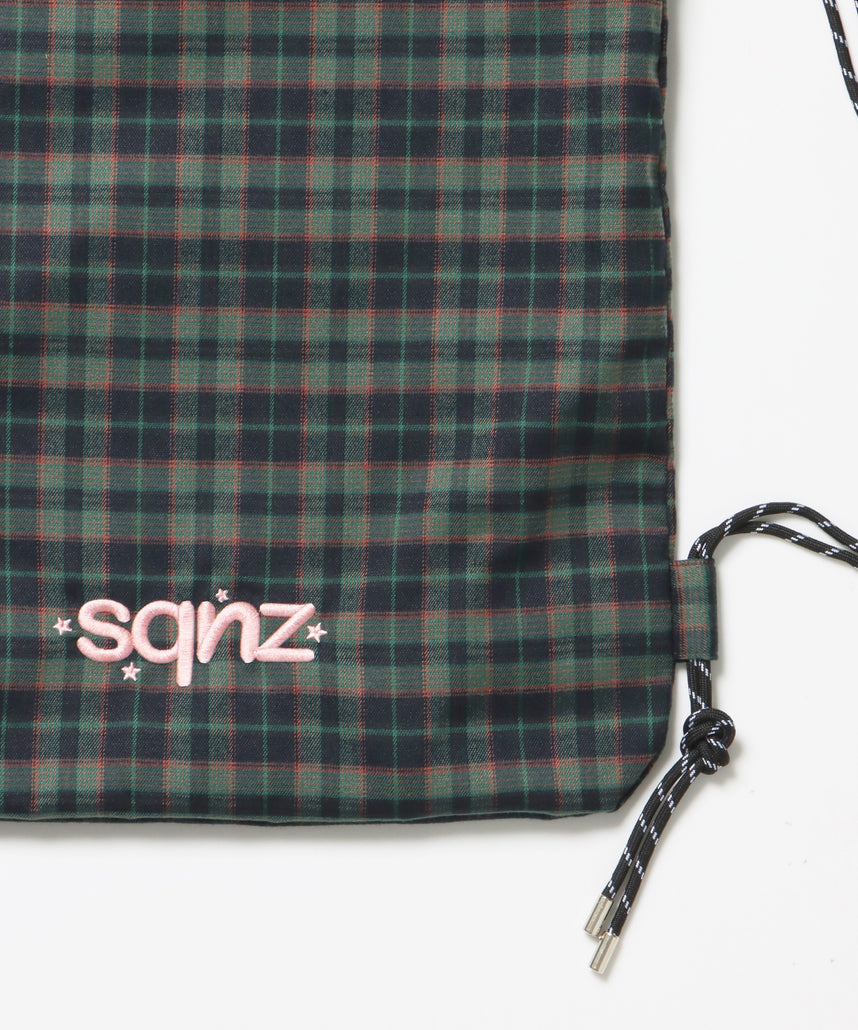 sqnz dairy 2way knapsack / ナップサック バック 2WAY ブランドロゴ チェック ストライプ ダークグリーン