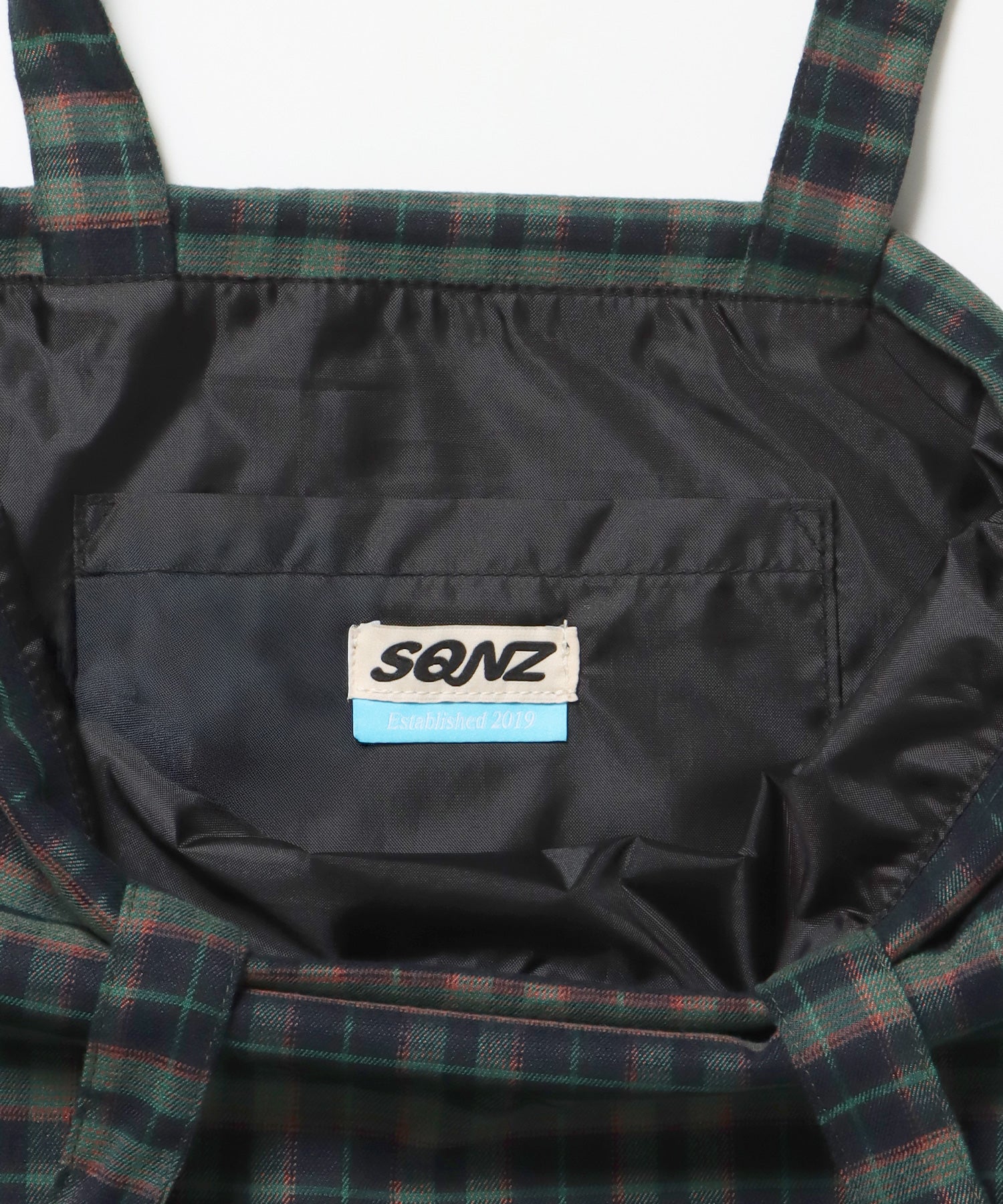 sqnz dairy 2way knapsack / ナップサック バック 2WAY ブランドロゴ チェック ストライプ ダークグリーン