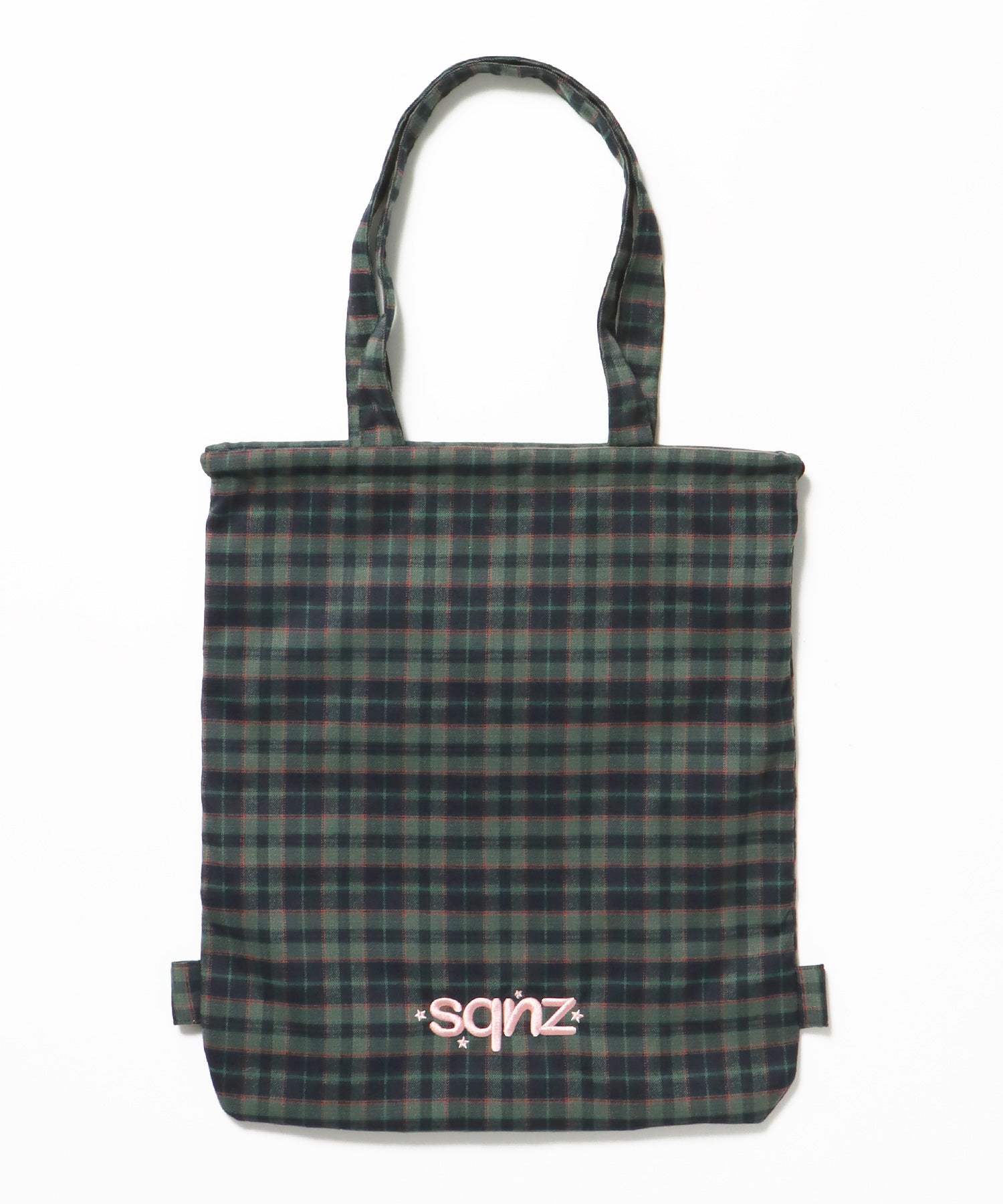 sqnz dairy 2way knapsack / ナップサック バック 2WAY ブランドロゴ チェック ストライプ ダークグリーン