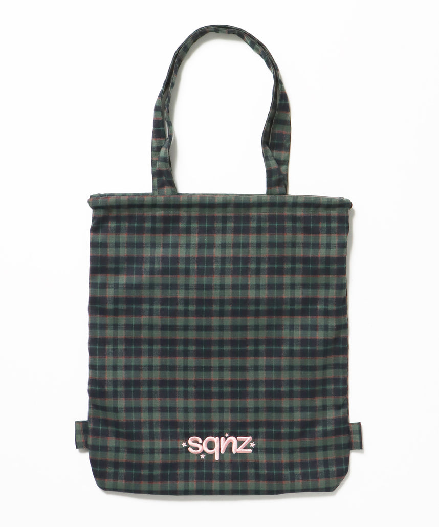 sqnz dairy 2way knapsack / ナップサック バック 2WAY ブランドロゴ チェック ストライプ ダークグリーン