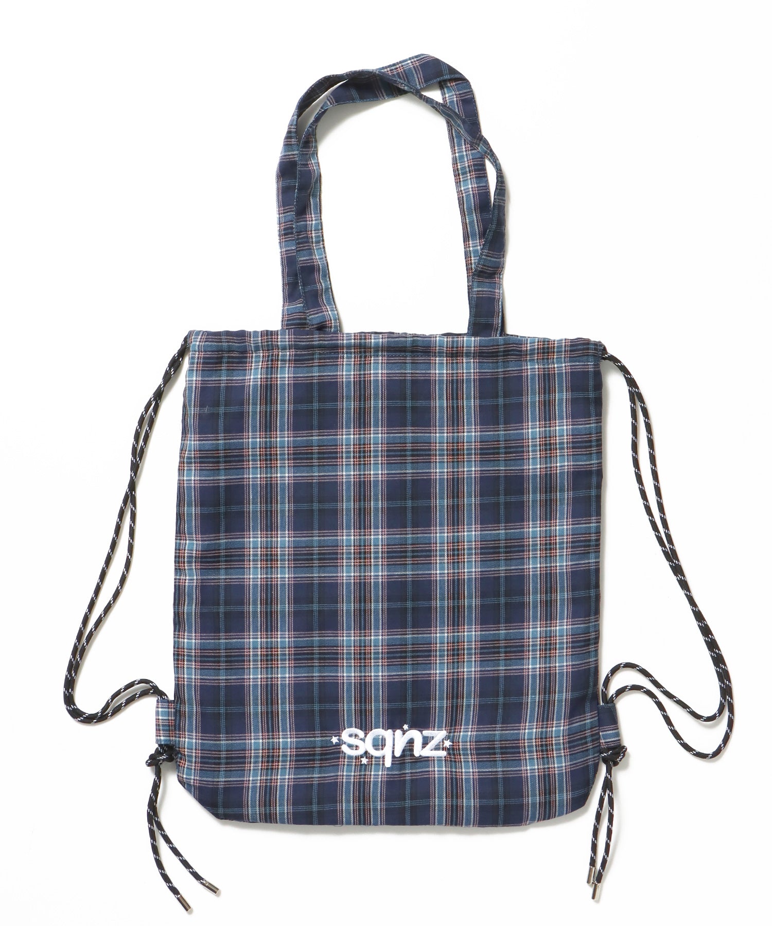 sqnz dairy 2way knapsack / ナップサック バック 2WAY ブランドロゴ チェック ストライプ ネイビー