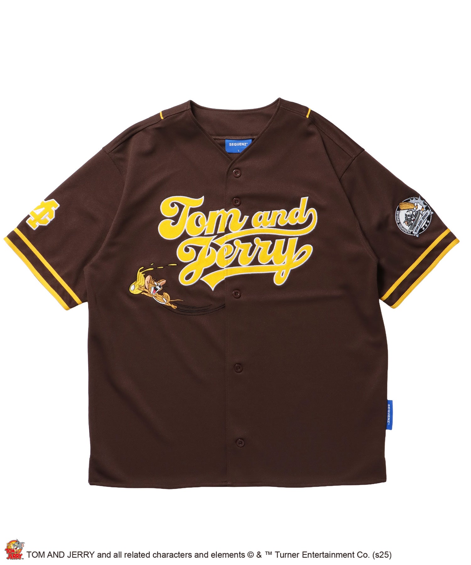 TJ TROBLE MAKER BASEBALL SHIRTS / トムとジェリー シャツ 半袖 ワッペン 刺繍 ワンポイント ブラウン