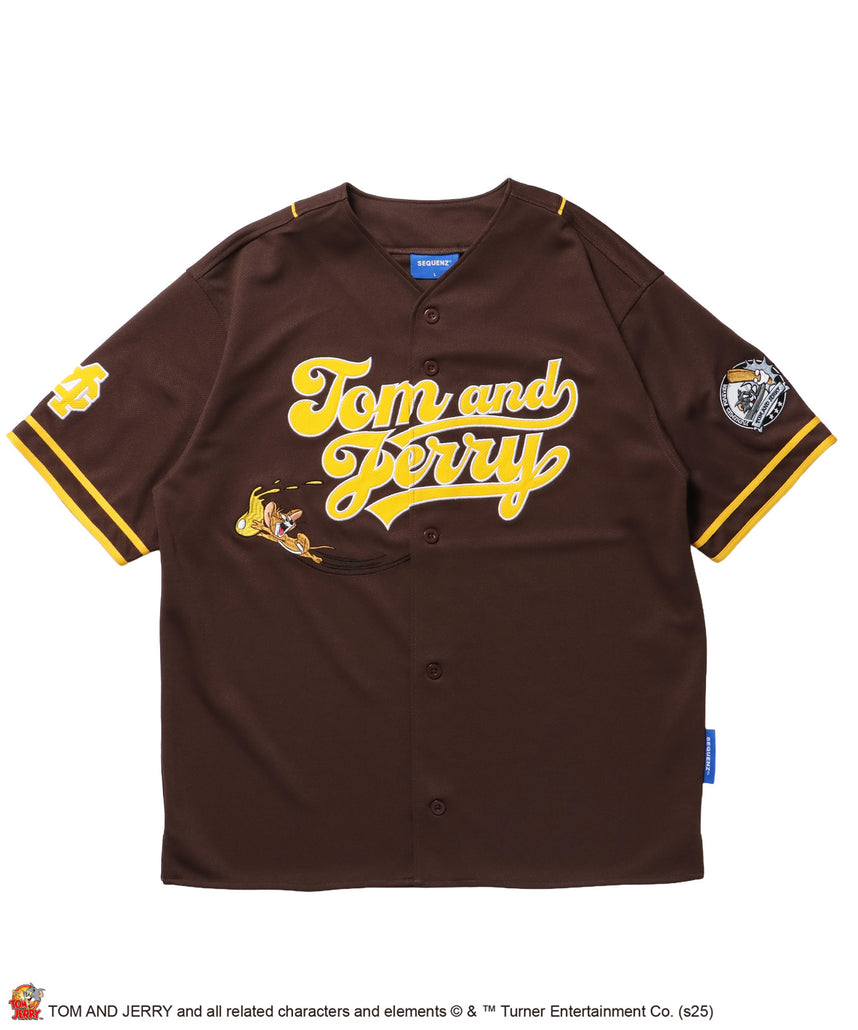 TJ TROBLE MAKER BASEBALL SHIRTS / トムとジェリー シャツ 半袖 ワッペン 刺繍 ワンポイント ブラウン