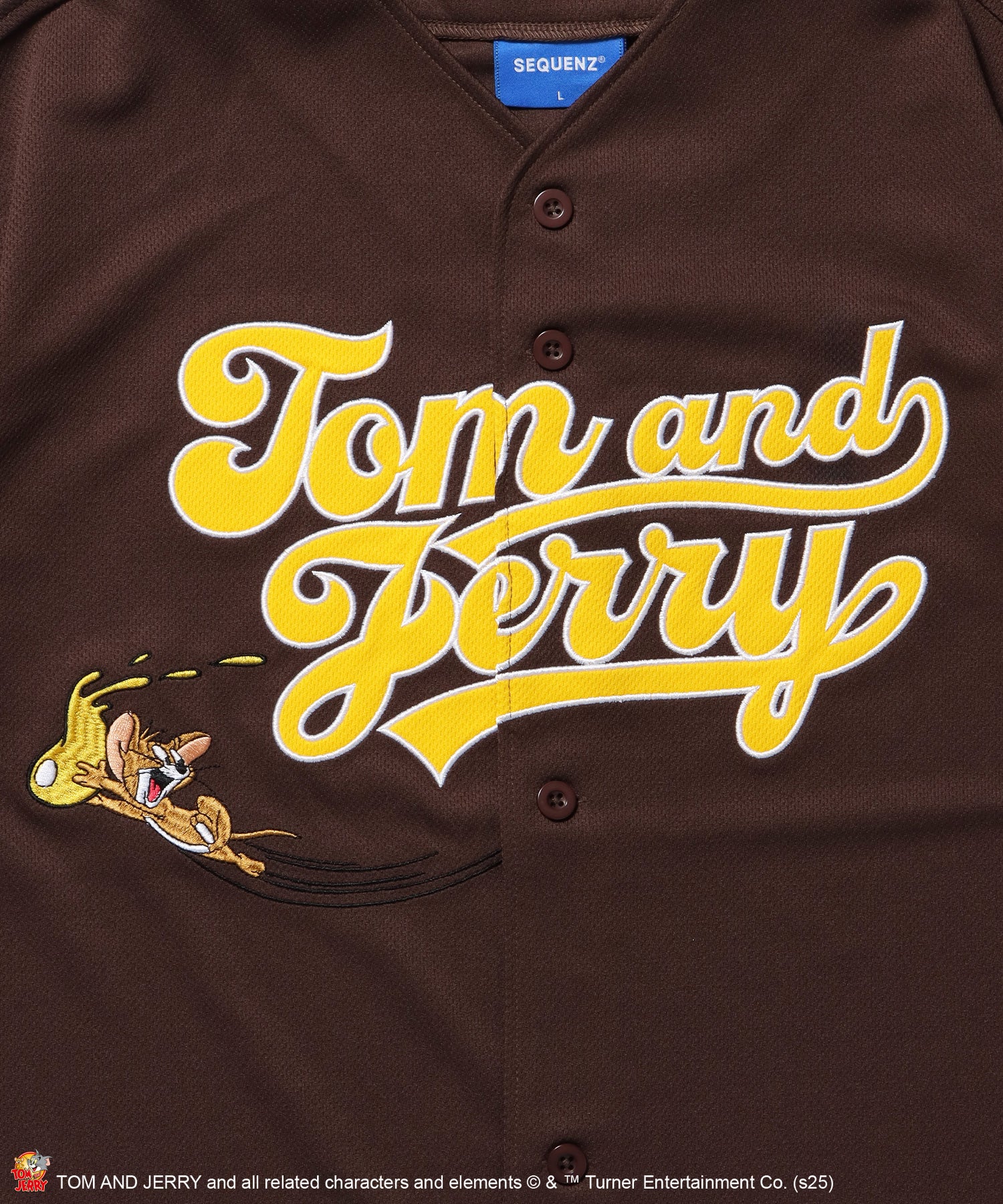 TJ TROBLE MAKER BASEBALL SHIRTS / トムとジェリー シャツ 半袖 ワッペン 刺繍 ワンポイント ブラウン