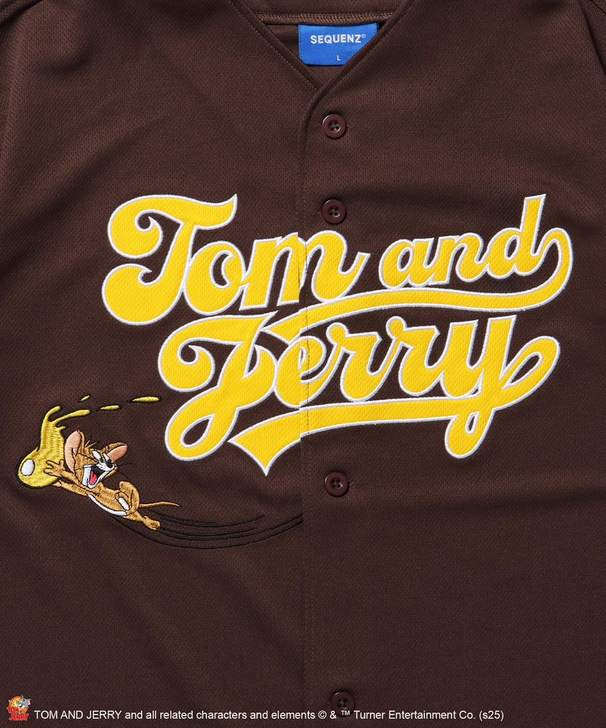 TJ TROBLE MAKER BASEBALL SHIRTS / トムとジェリー シャツ 半袖 ワッペン 刺繍 ワンポイント ブラウン