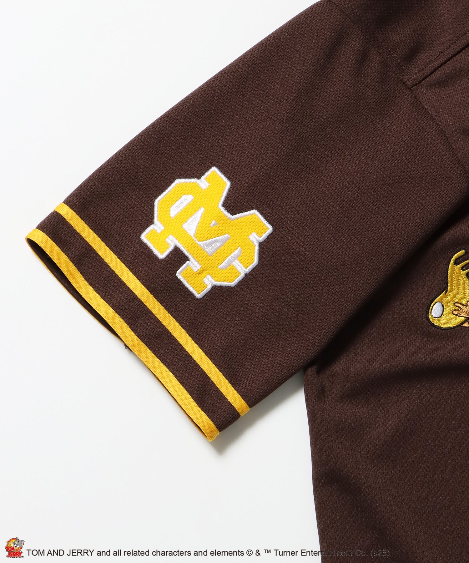 TJ TROBLE MAKER BASEBALL SHIRTS / トムとジェリー シャツ 半袖 ワッペン 刺繍 ワンポイント ブラウン