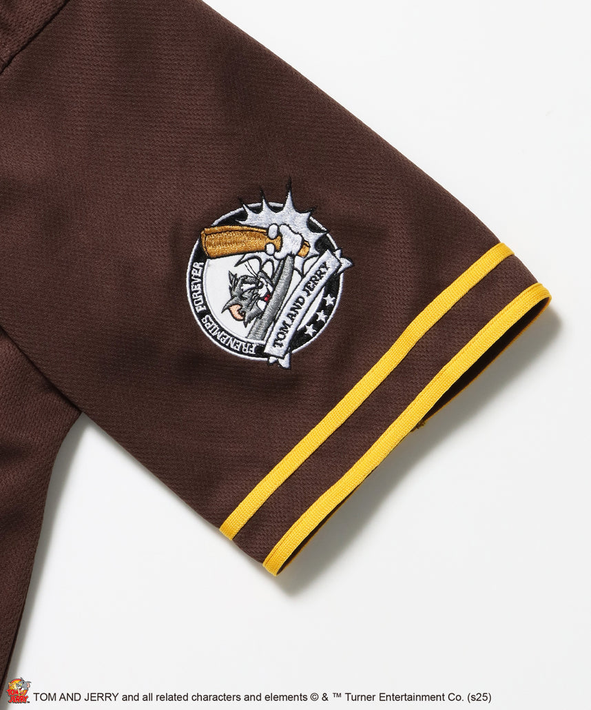 TJ TROBLE MAKER BASEBALL SHIRTS / トムとジェリー シャツ 半袖 ワッペン 刺繍 ワンポイント ブラウン